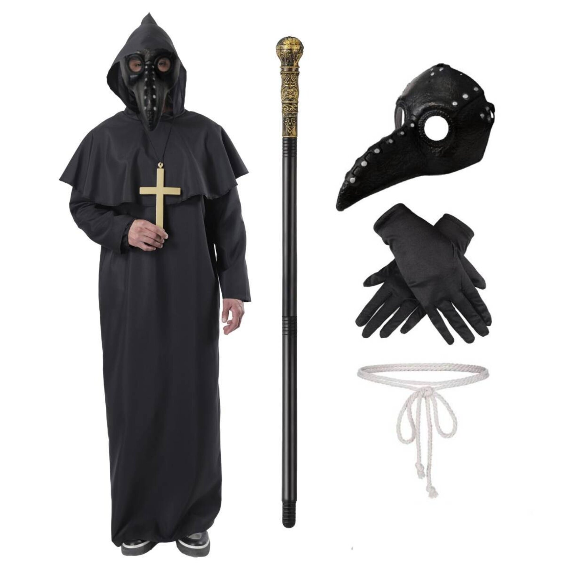 Disfraz Medico Peste Negra Adulto Túnica Negra Máscara Steampunk Sacerdote - 1