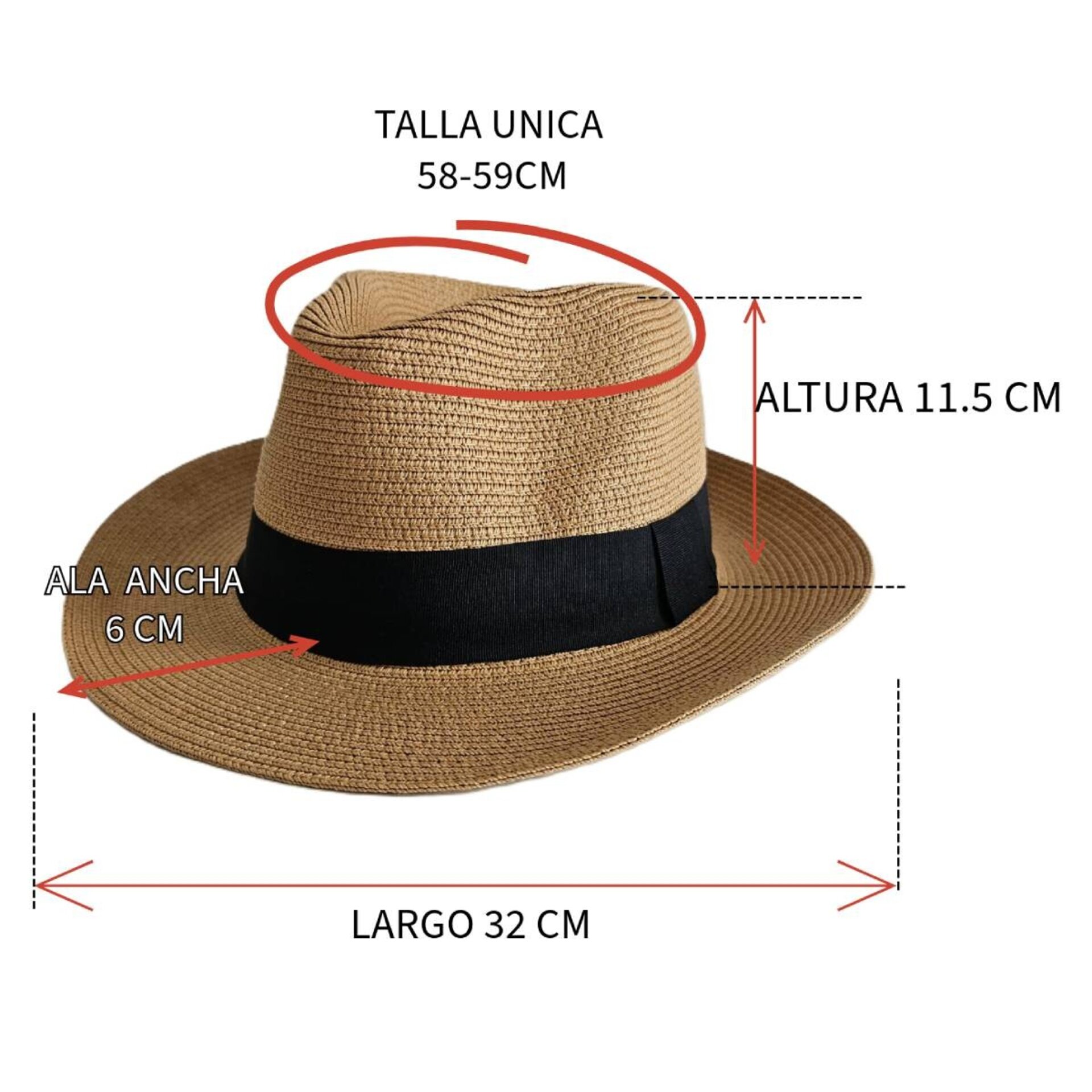 Sombrero de paja Fedora Sombrero Panamá de Playa Verano Ajustable Adulto Unisex - 5