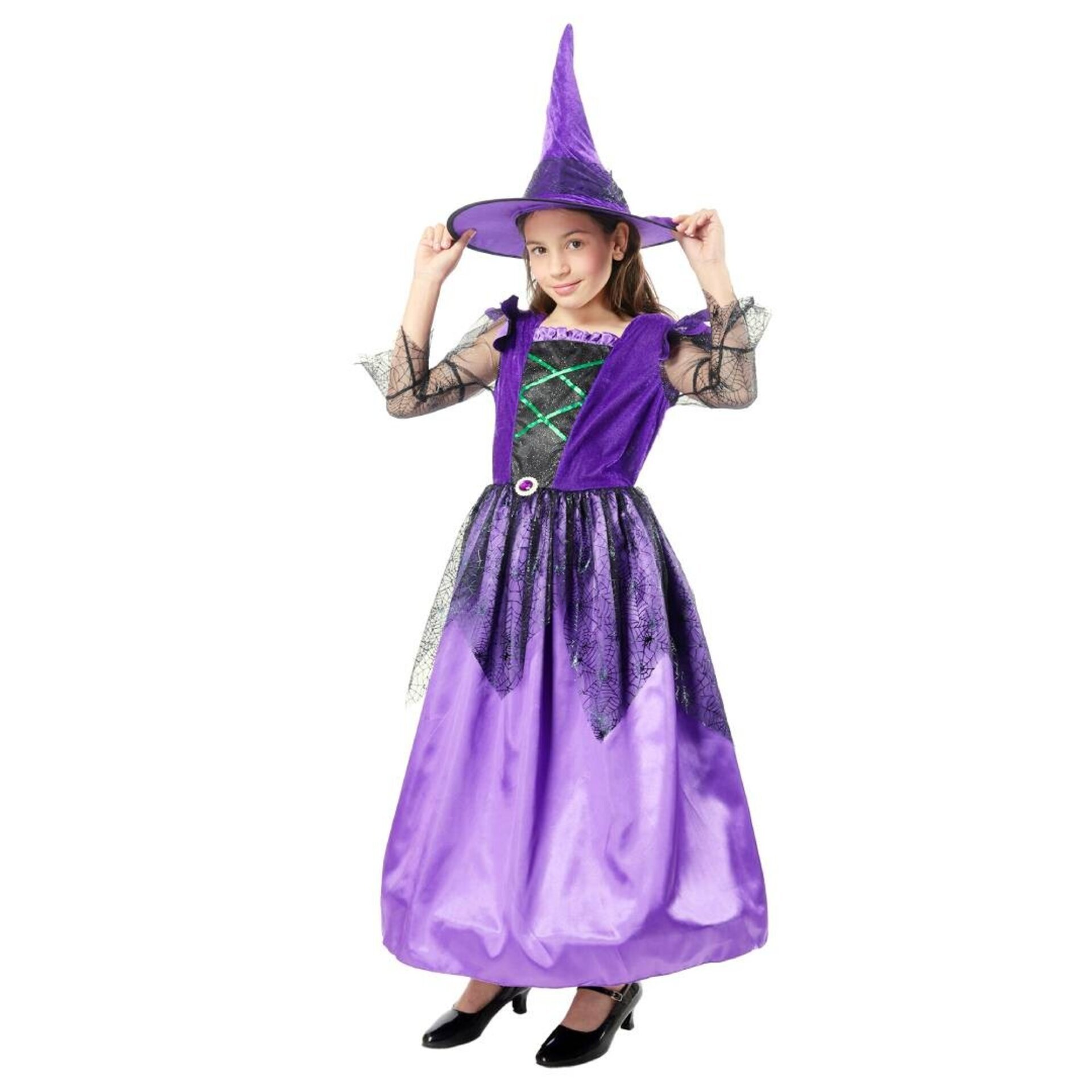 Disfraz de Bruja Vestido con Sombrero Lila para niñas Talla 3 a 12 Años - 5
