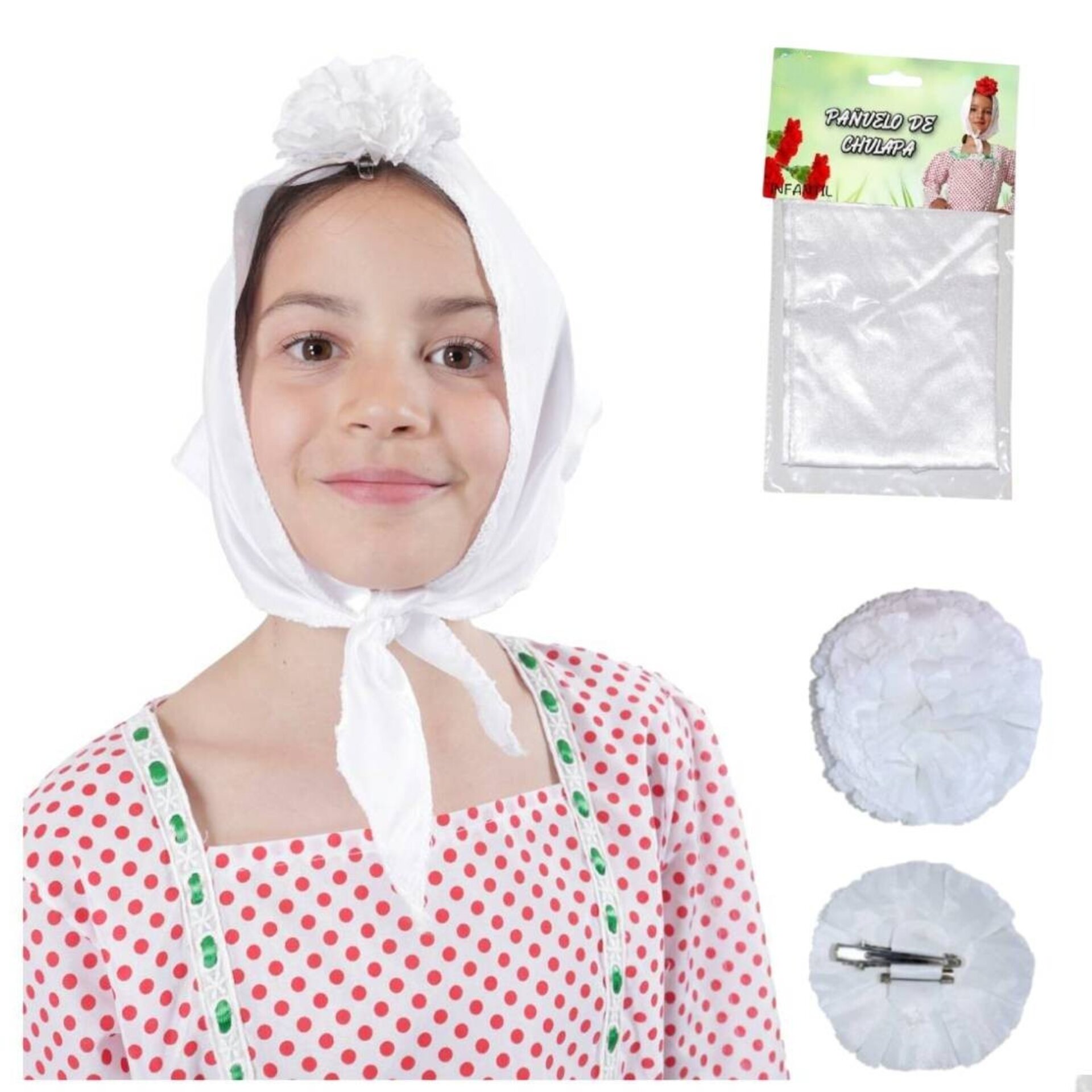 Lote 24 Accesorios Disfraz Chulapa: 12 Pañuelos Blancos + 12 Claveles para Niñas - 5