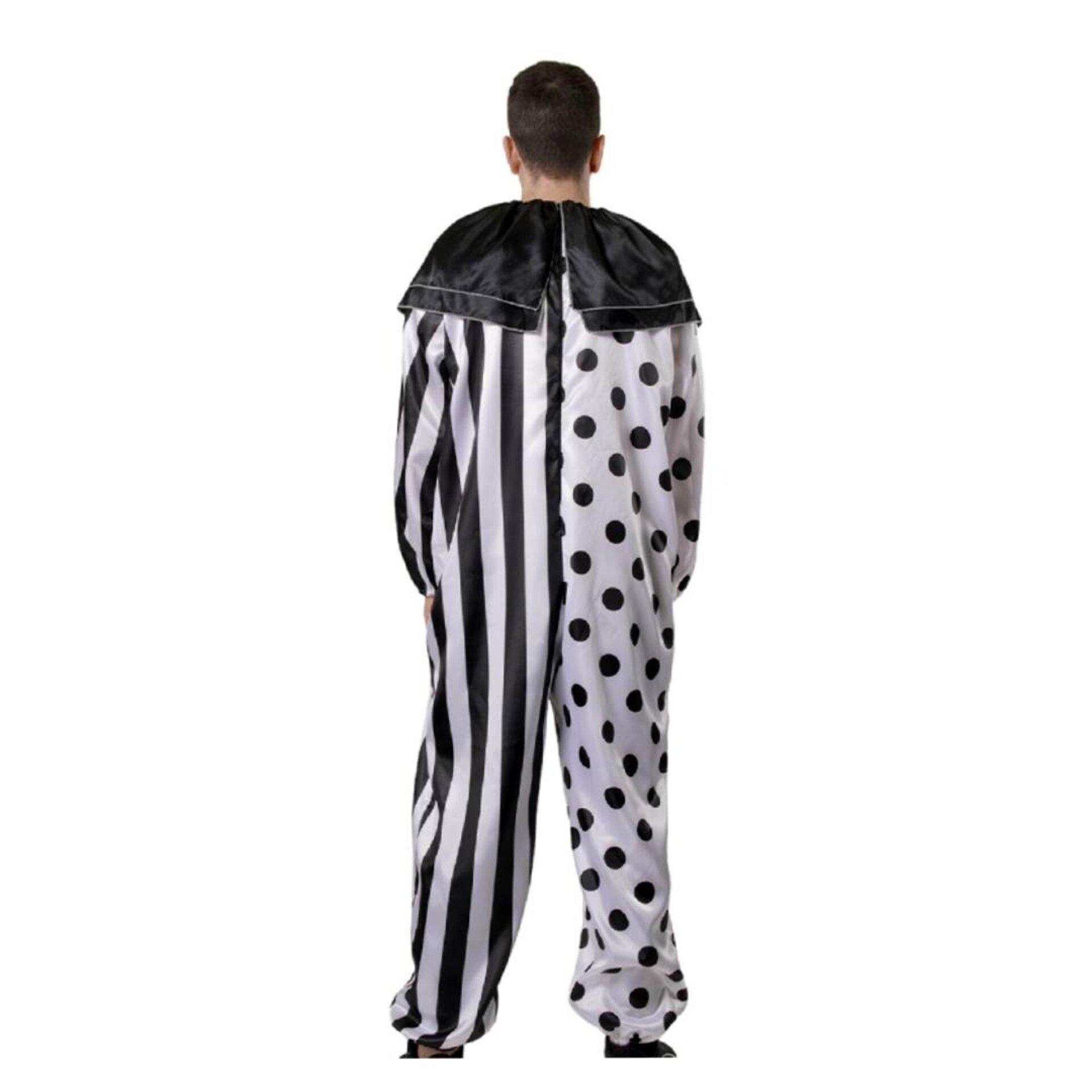 Disfraz Payaso Terror Hombre Mono Enterizo Diseño rayas lunares Blanco y Negro - 2