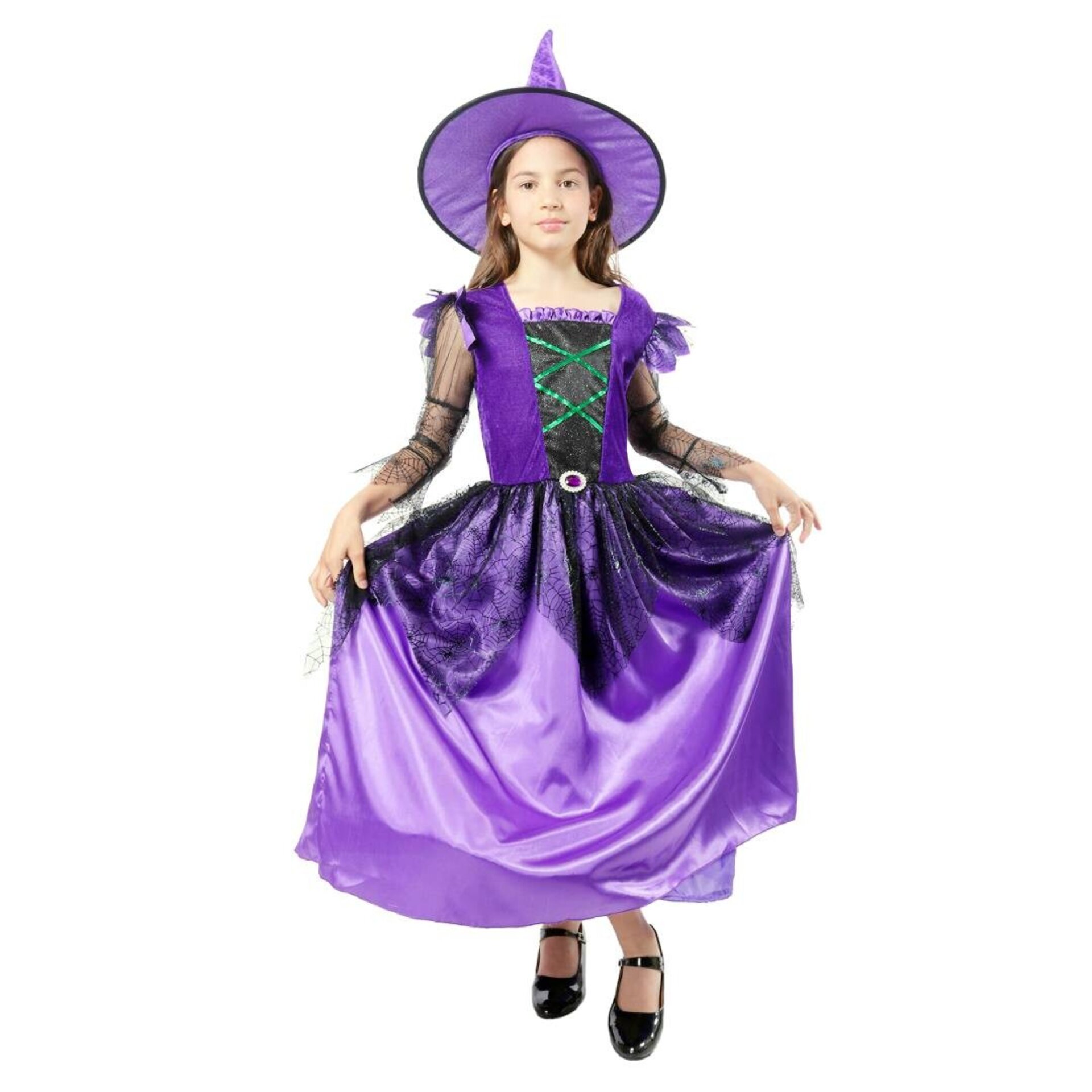 Disfraz de Bruja Vestido con Sombrero Lila para niñas Talla 3 a 12 Años - 1