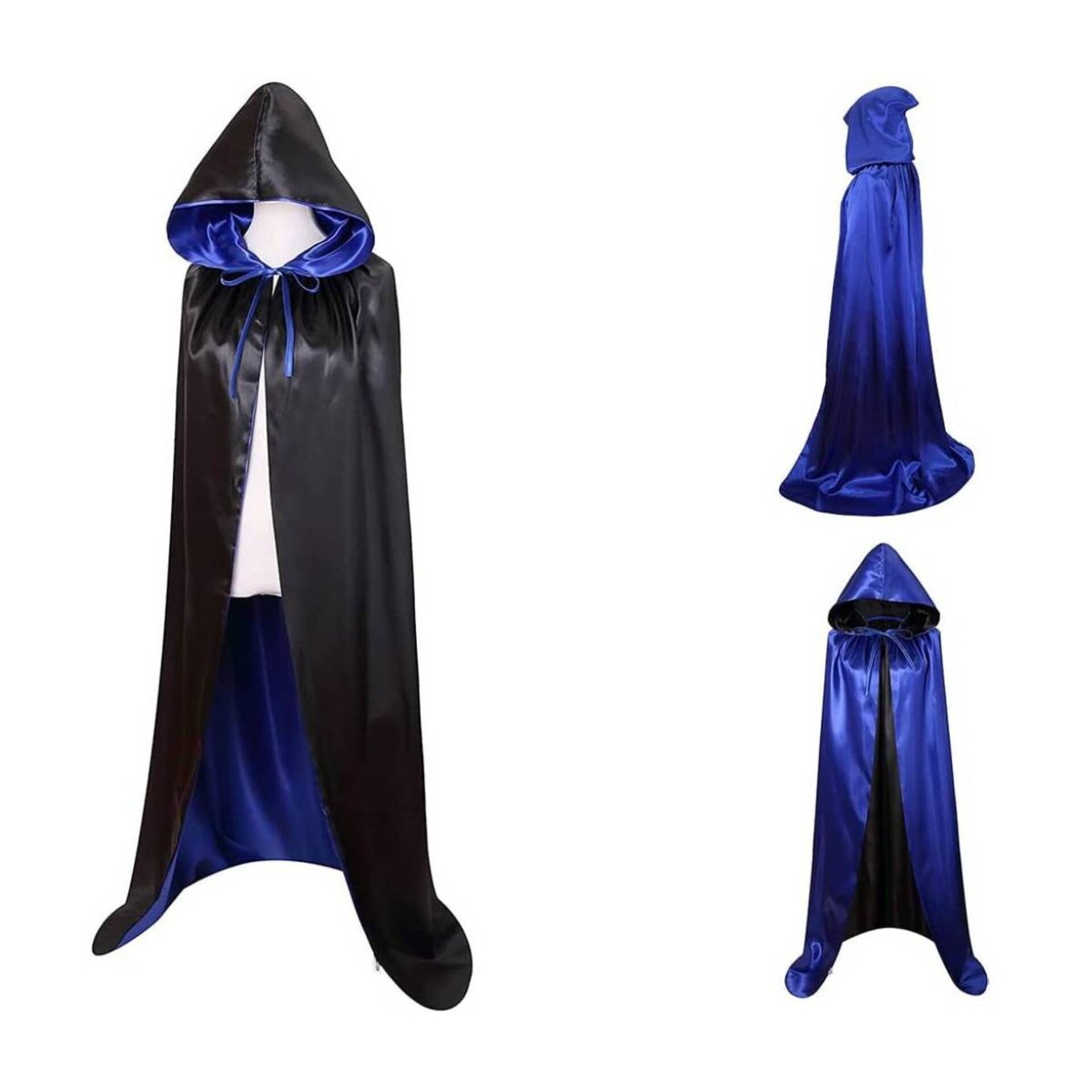 Capa Medieval con capucha Reversible doble cara en Azul y Negro para disfraz - 2