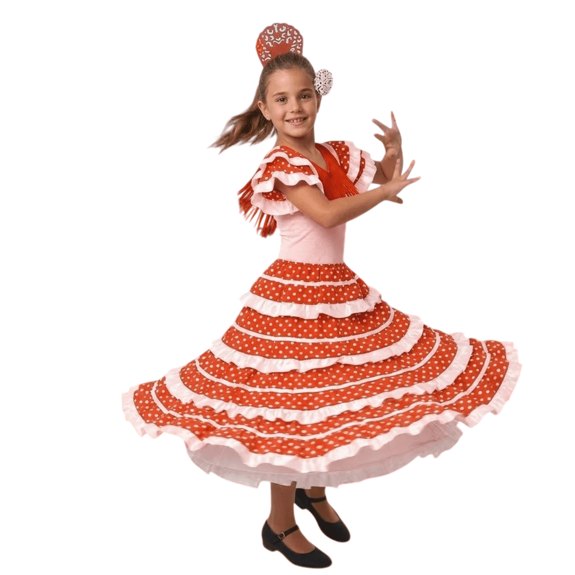 Vestido Flamenca Niña Traje Sevillana con Peineta y Flor | Disfraz Andaluza - 3