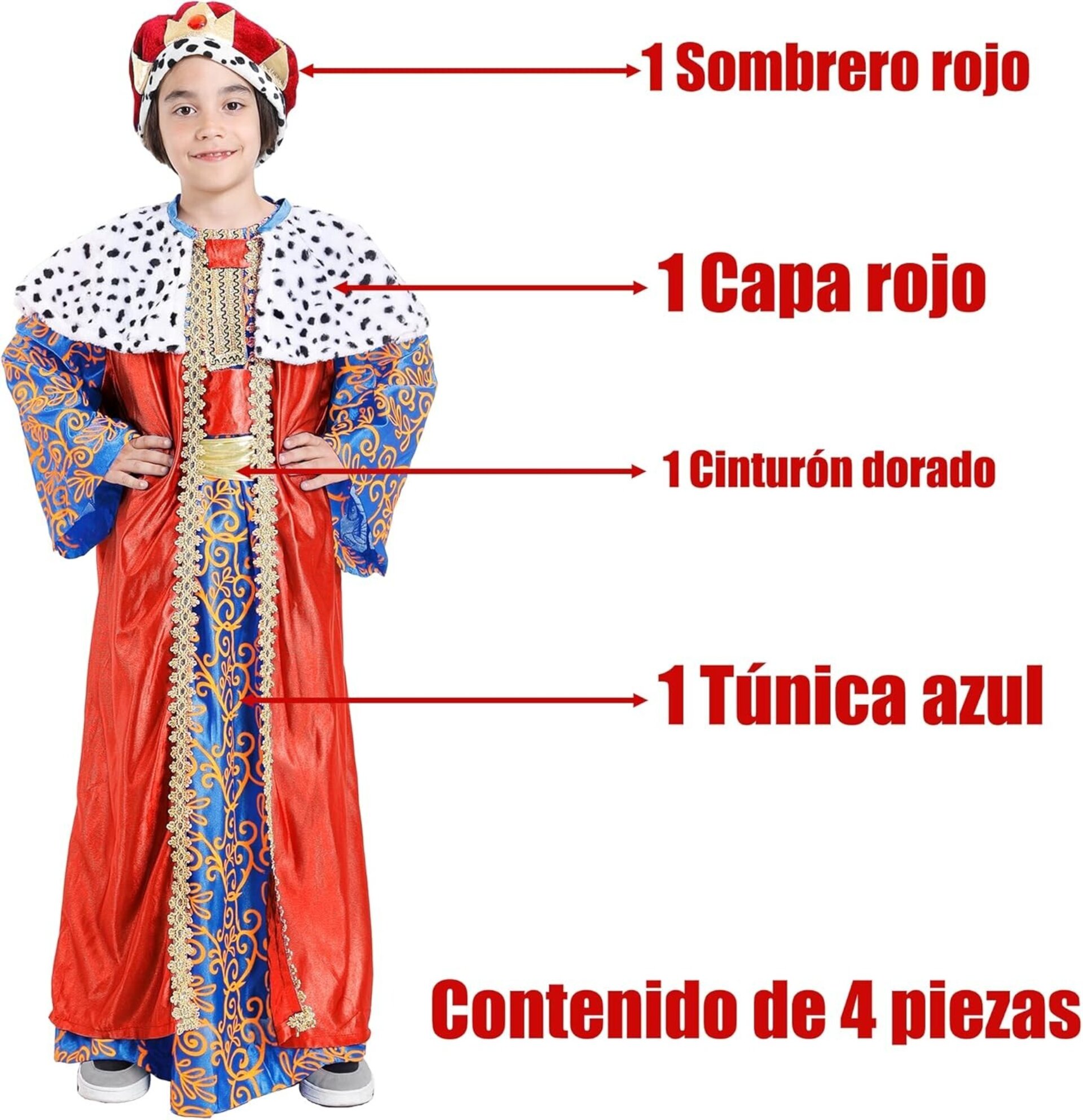 Disfraz Rey Mago Traje Niños Cabalgata Reyes Regalos Dulce Navidad 3 a 15 años - 2