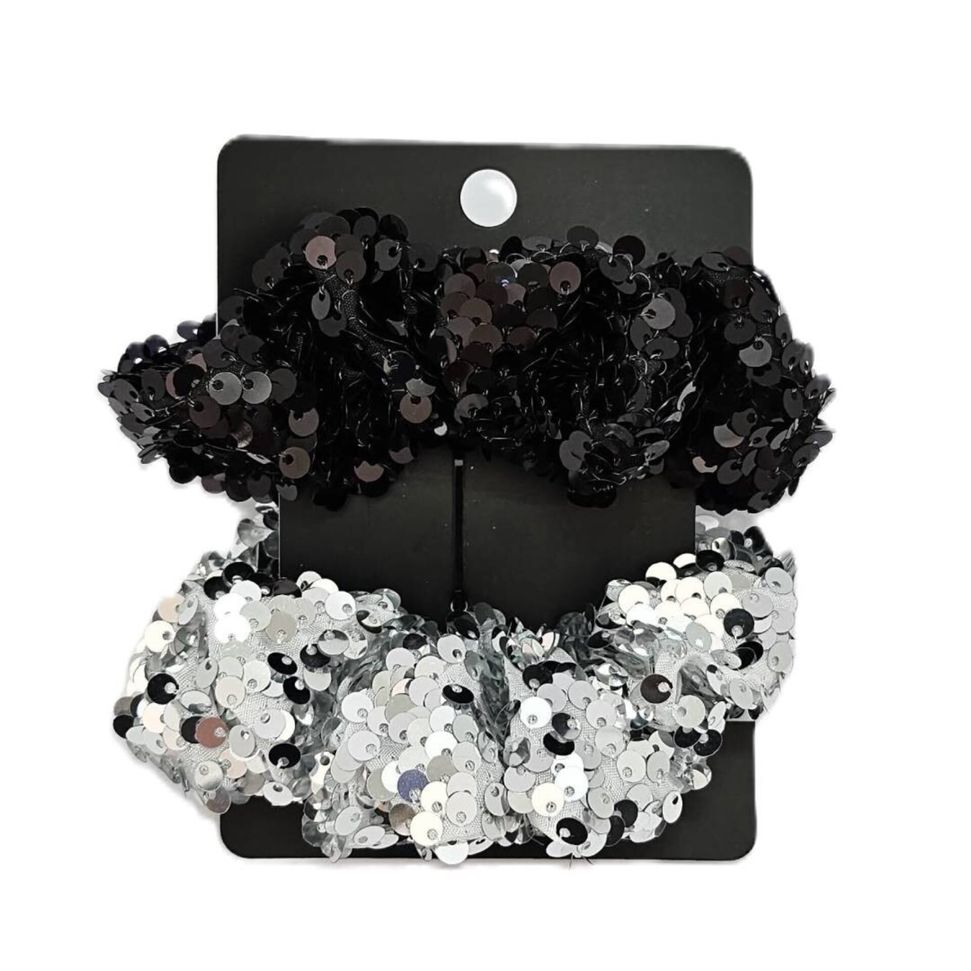 2 Scrunchie de lentejuelas Negro Plata Coletero Elastico para Cabello - 3