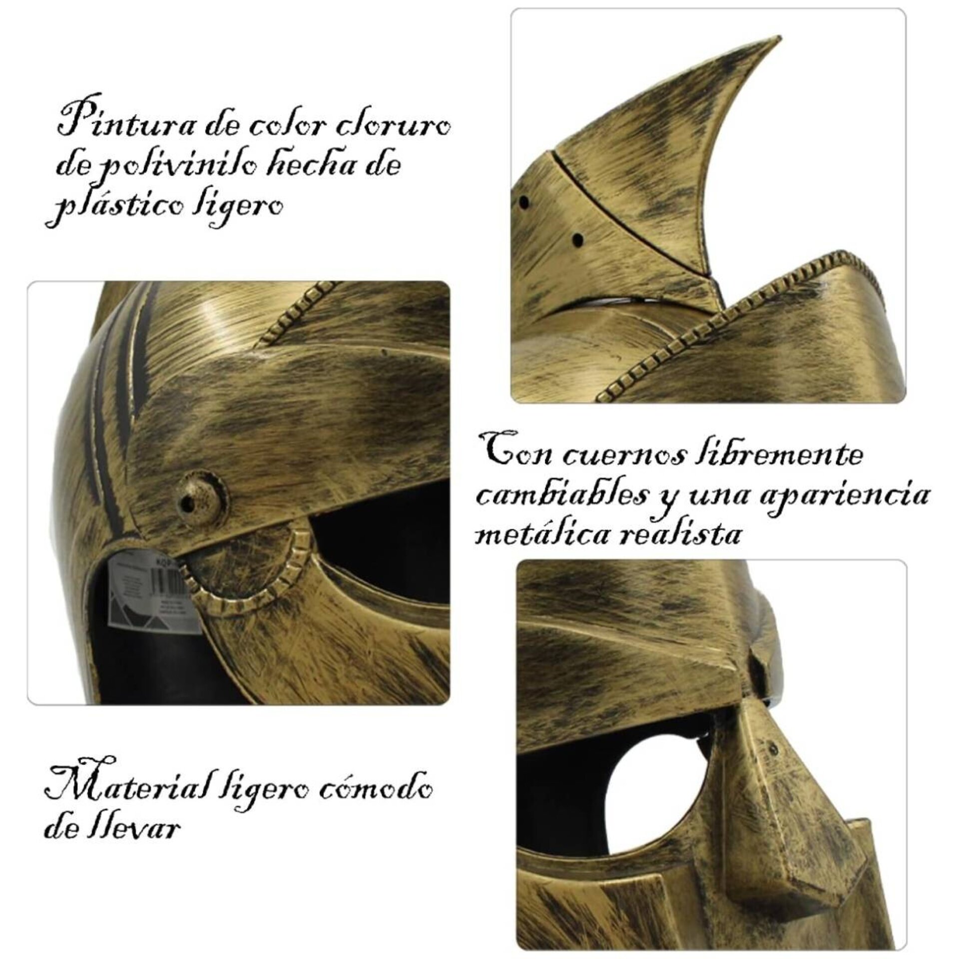 Casco Medieval para Disfraz Romano de Gladiador Guerrero Adulto Talla Única - 3