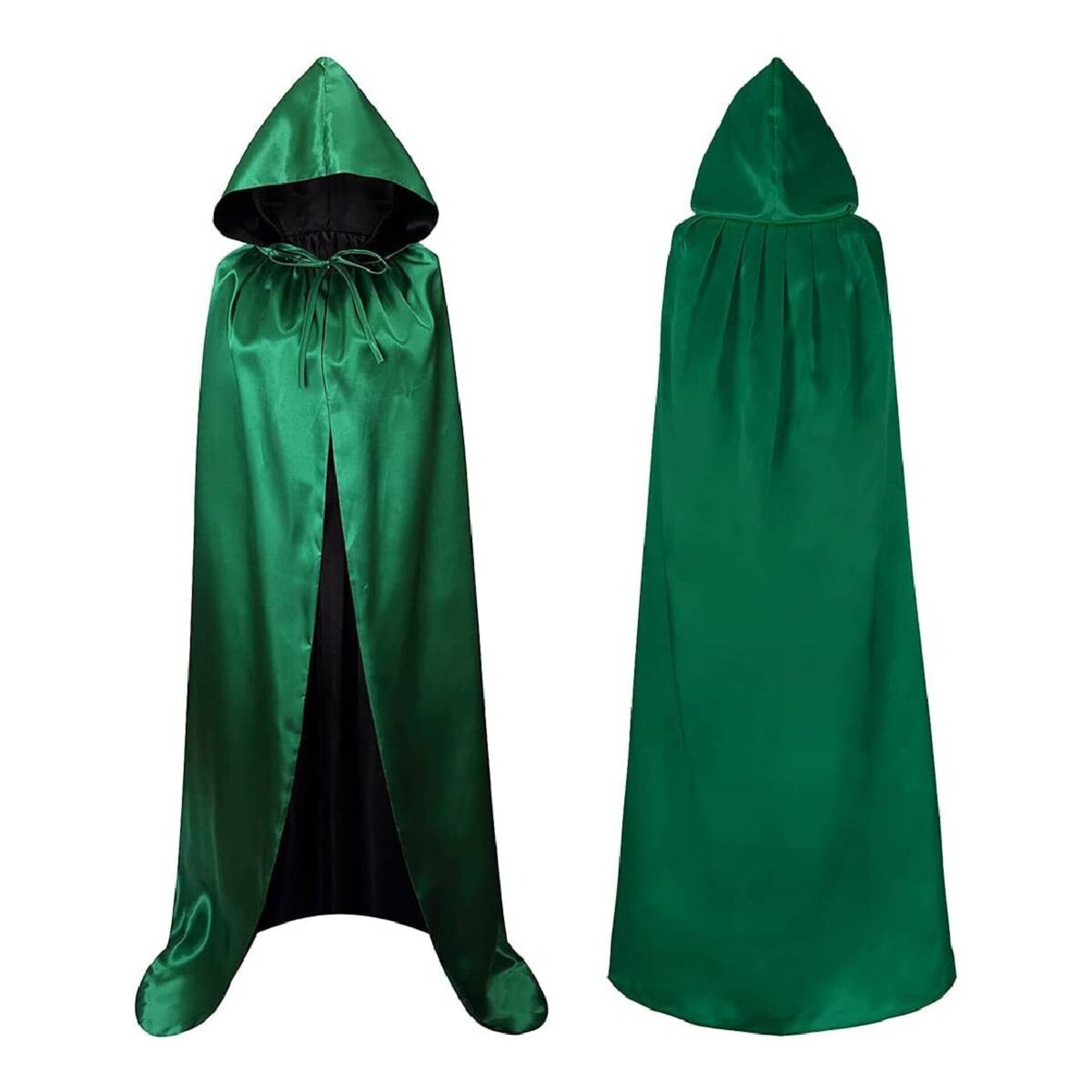 Capa Medieval con capucha Reversible doble cara en Negro y Verde para disfraz - 4