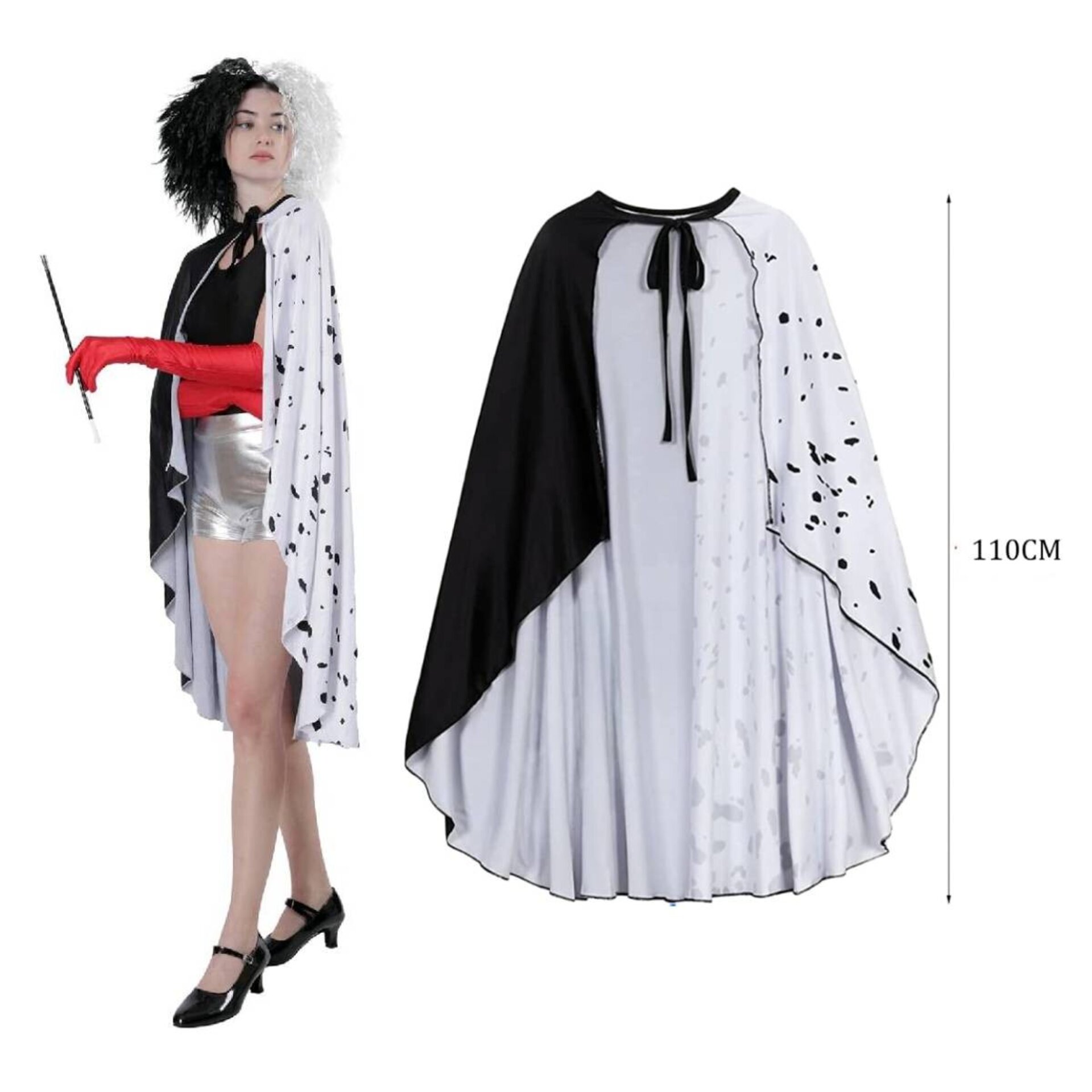 Cruella de vil Disfraz Capa con Peluca Guantes y Cigarro Varita para Mujer - 6