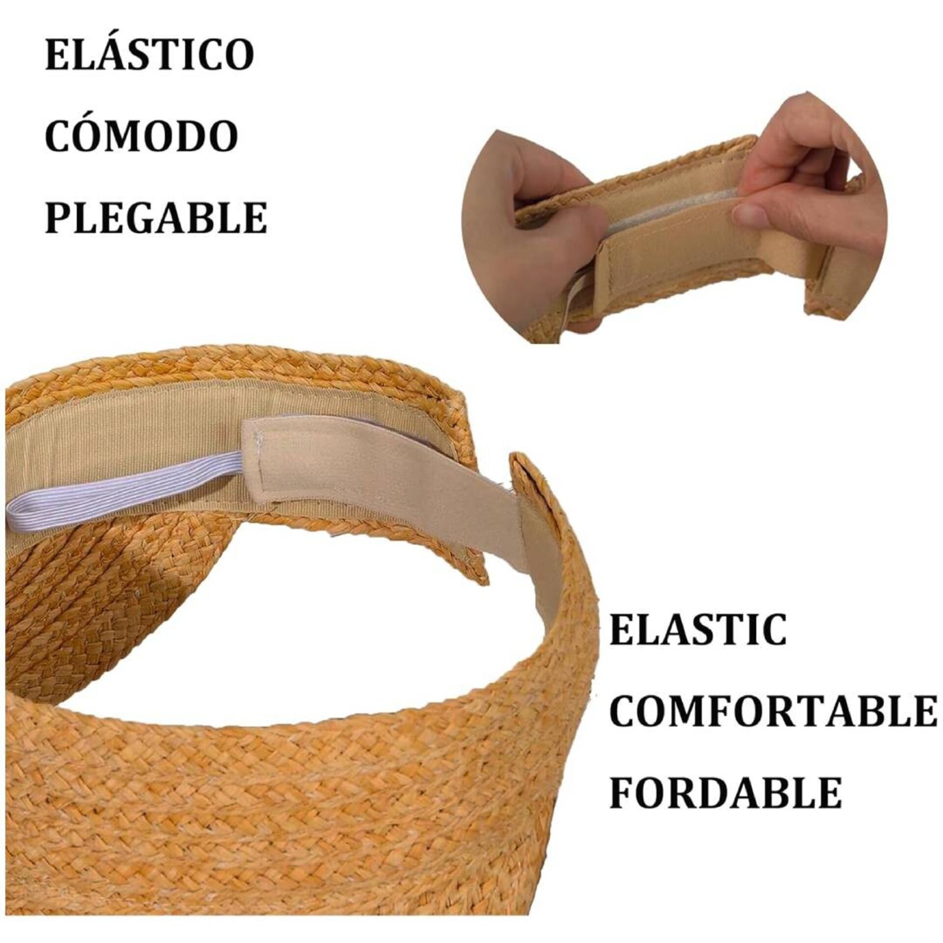Sombrero de Paja Gorro Visera de ala ancha Mujer Adulto Talla Ajustable Marrón - 2