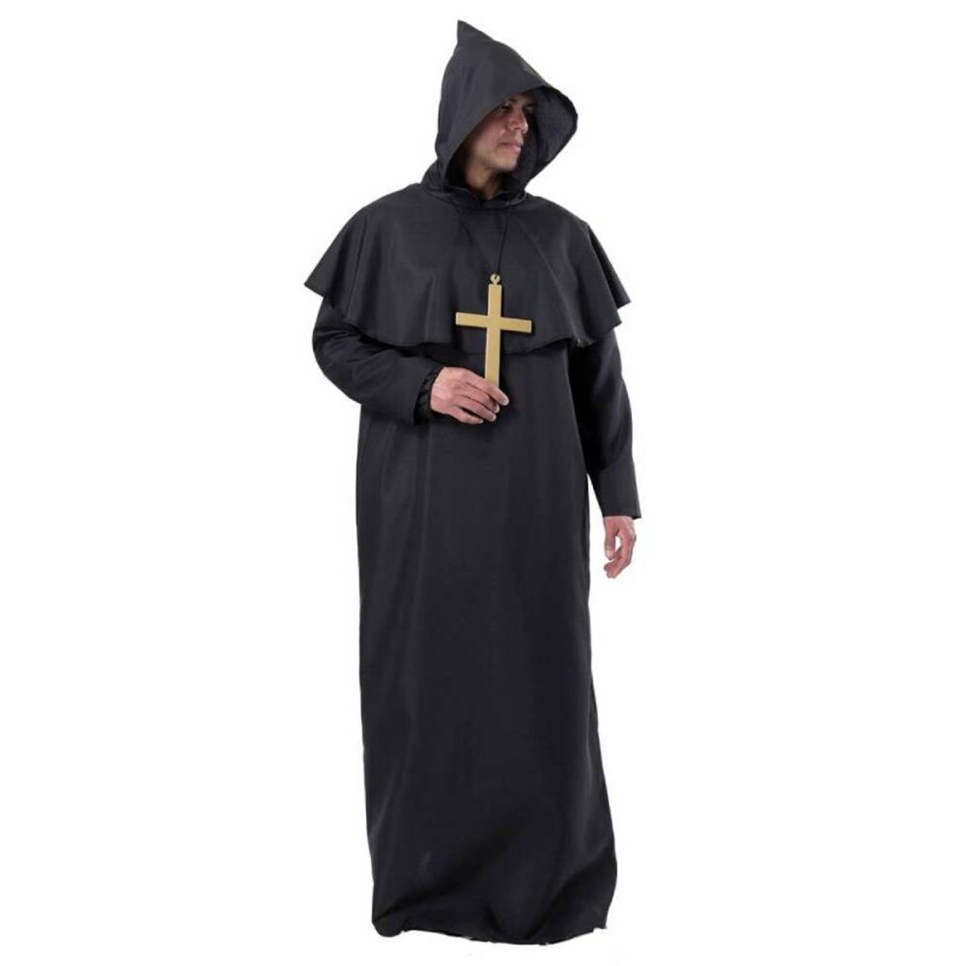 Disfraz Monje Negro Sacerdote Adulto | Túnica Medieval Encapuchada Cruz Cinturón - 4