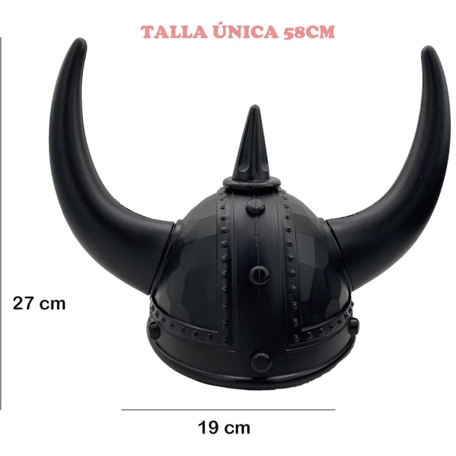 Casco con cuernos negros Medieval Disfraz Vikingo Romano Talla única 58CM - 4