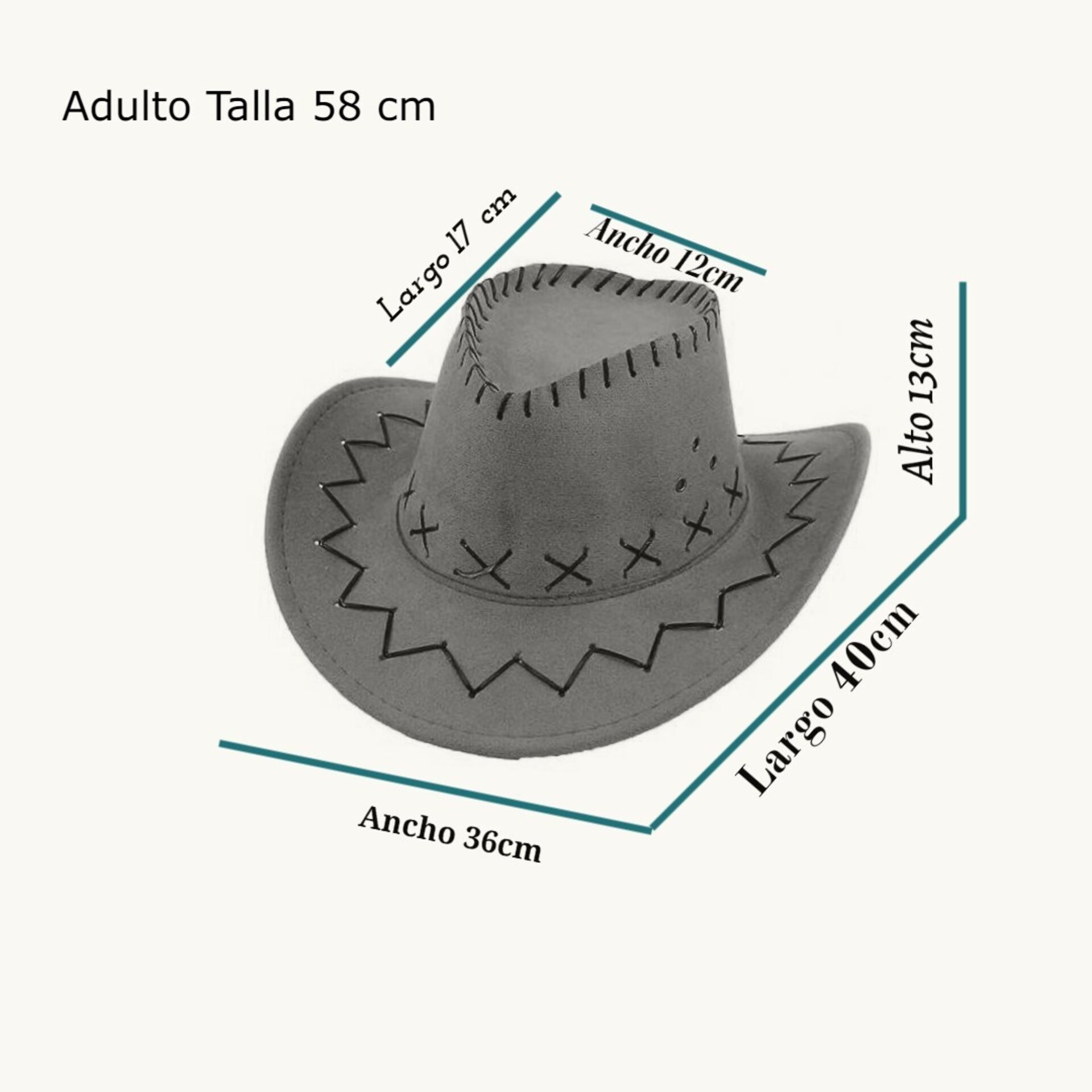 Sombrero Vaquero Marrón con Bandana pañuelo estampado para Adulto - 5