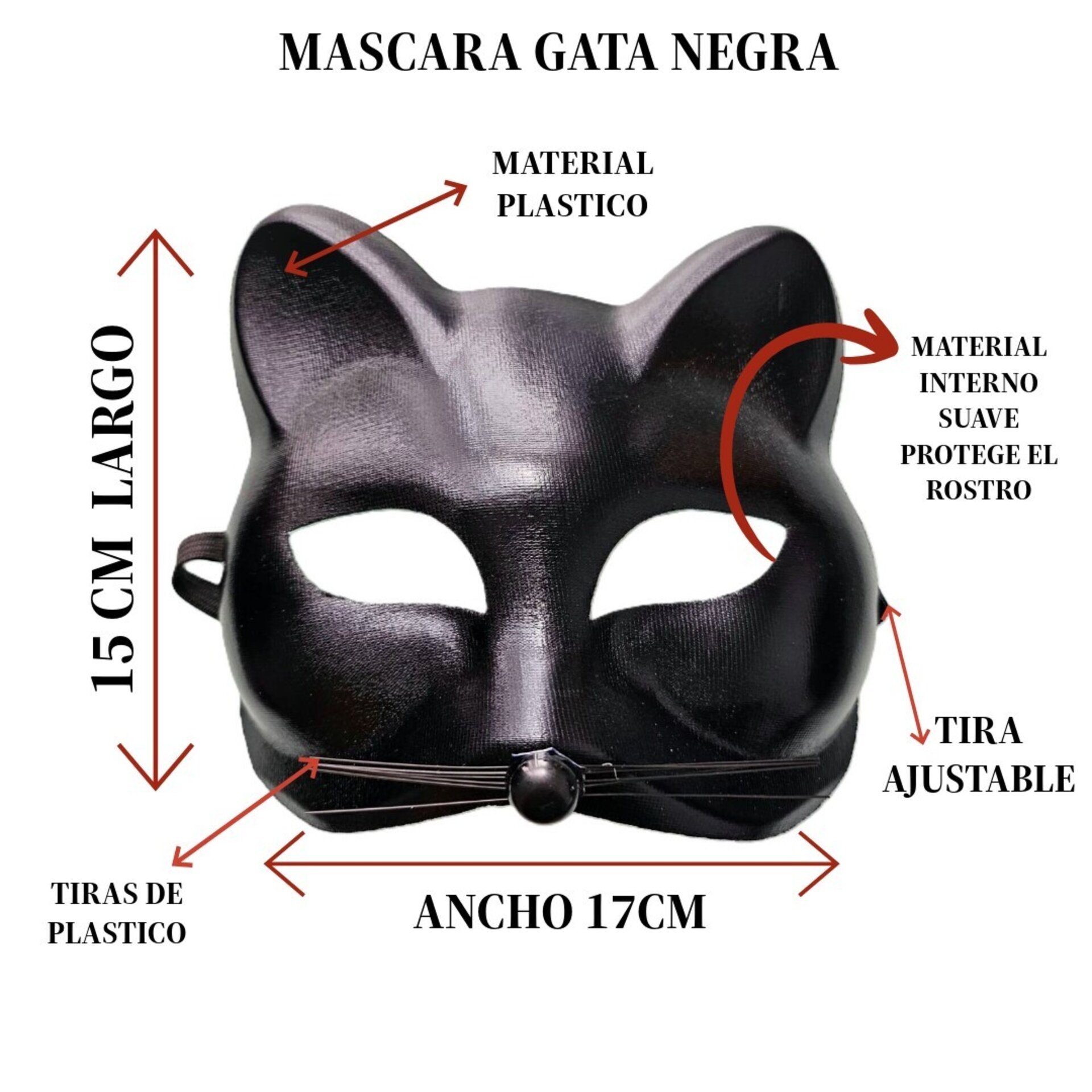 Máscara de Gata Sexy Gato negro Catwoman Talla única Ajustable Mujer - 6