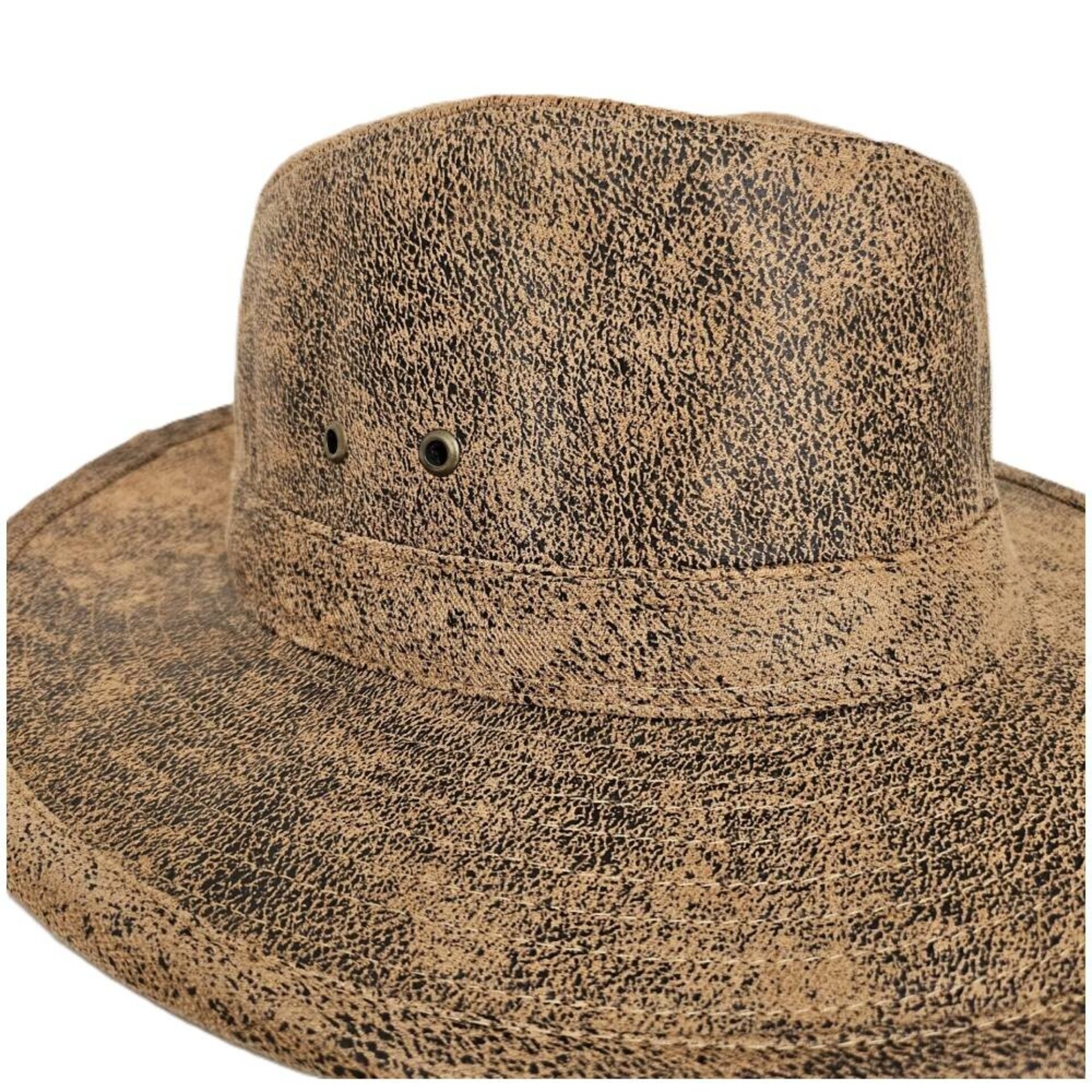 Sombrero Fedora Sintético Beige Desgastado Unisex Adulto Estilo Western Aventura - 4