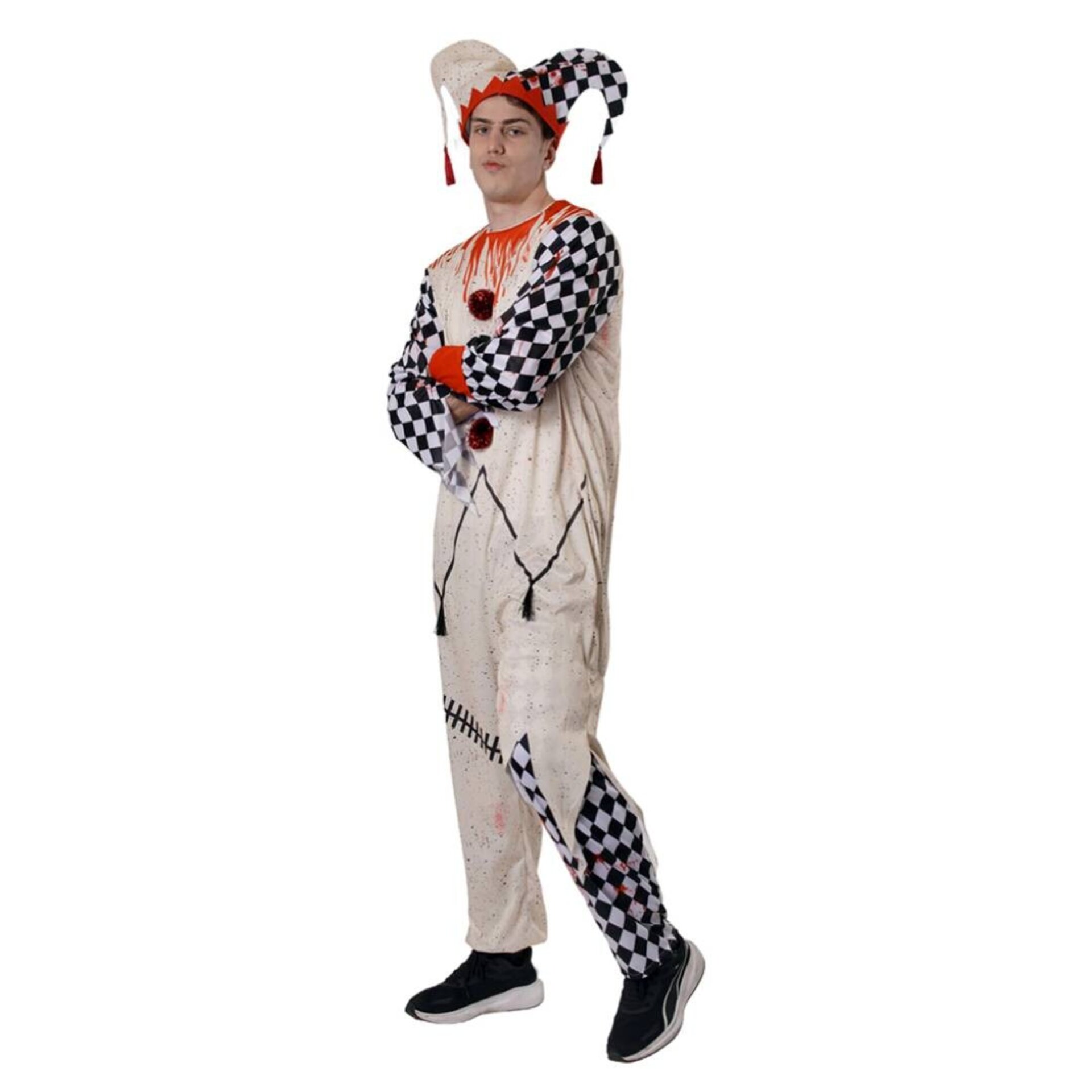 Disfraz Bufón Terror Payaso Hombre Adulto Mono de Arlequín Sangriento - 4
