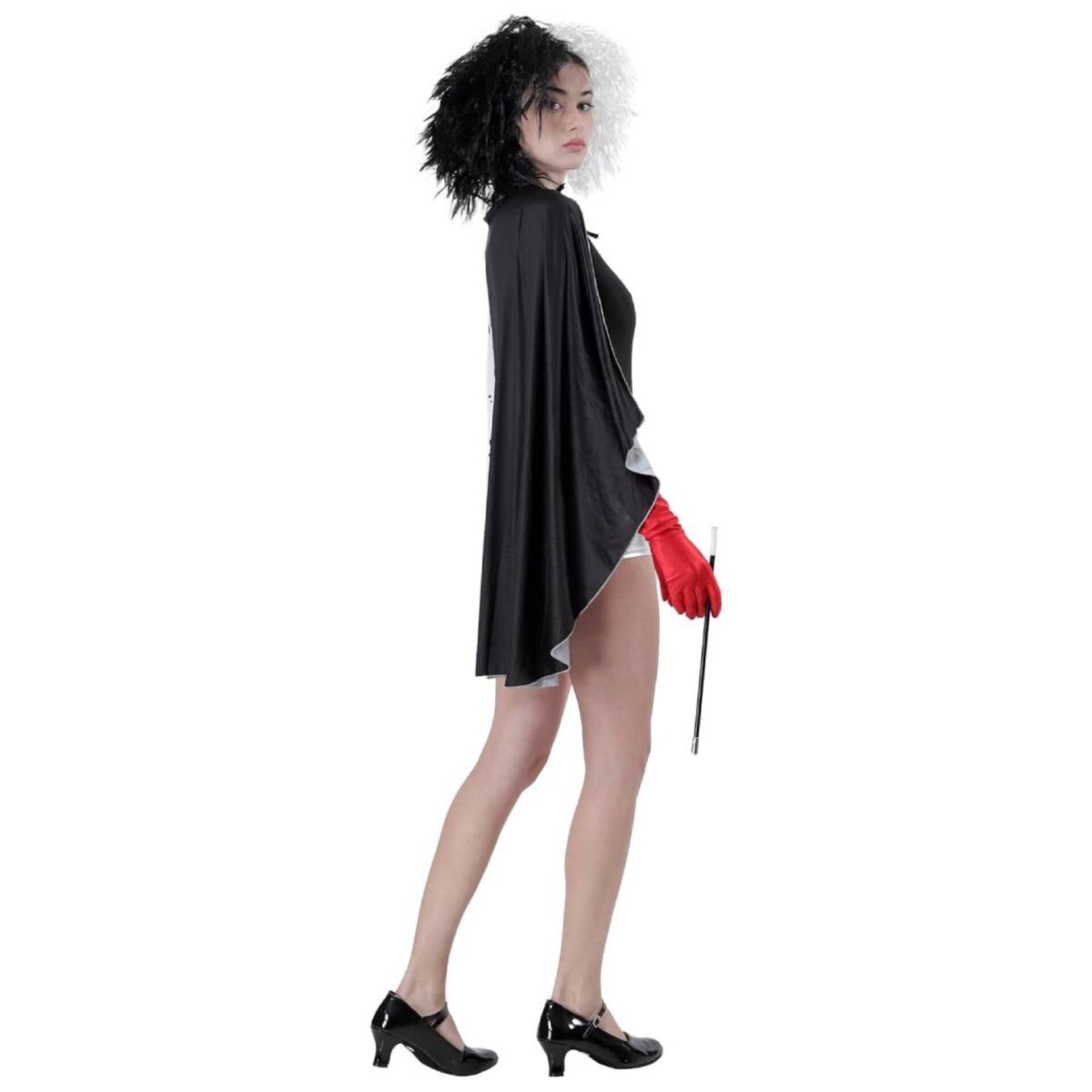 Cruella de vil Disfraz Capa con Peluca Guantes y Cigarro Varita para Mujer - 3