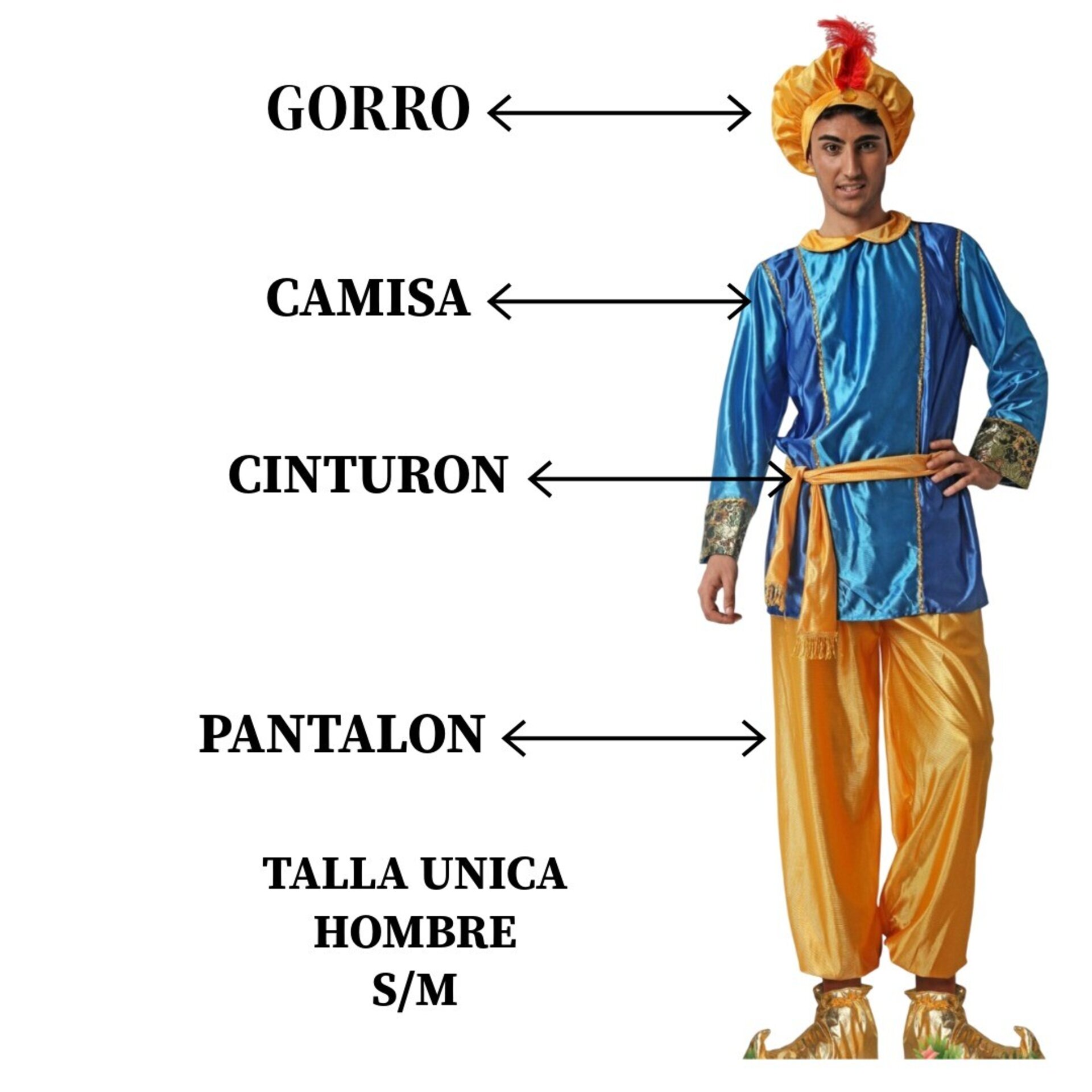 Disfraz de Paje Azul Real - Incluye Gorro, Camisa, Cinturón y Pantalón - 2