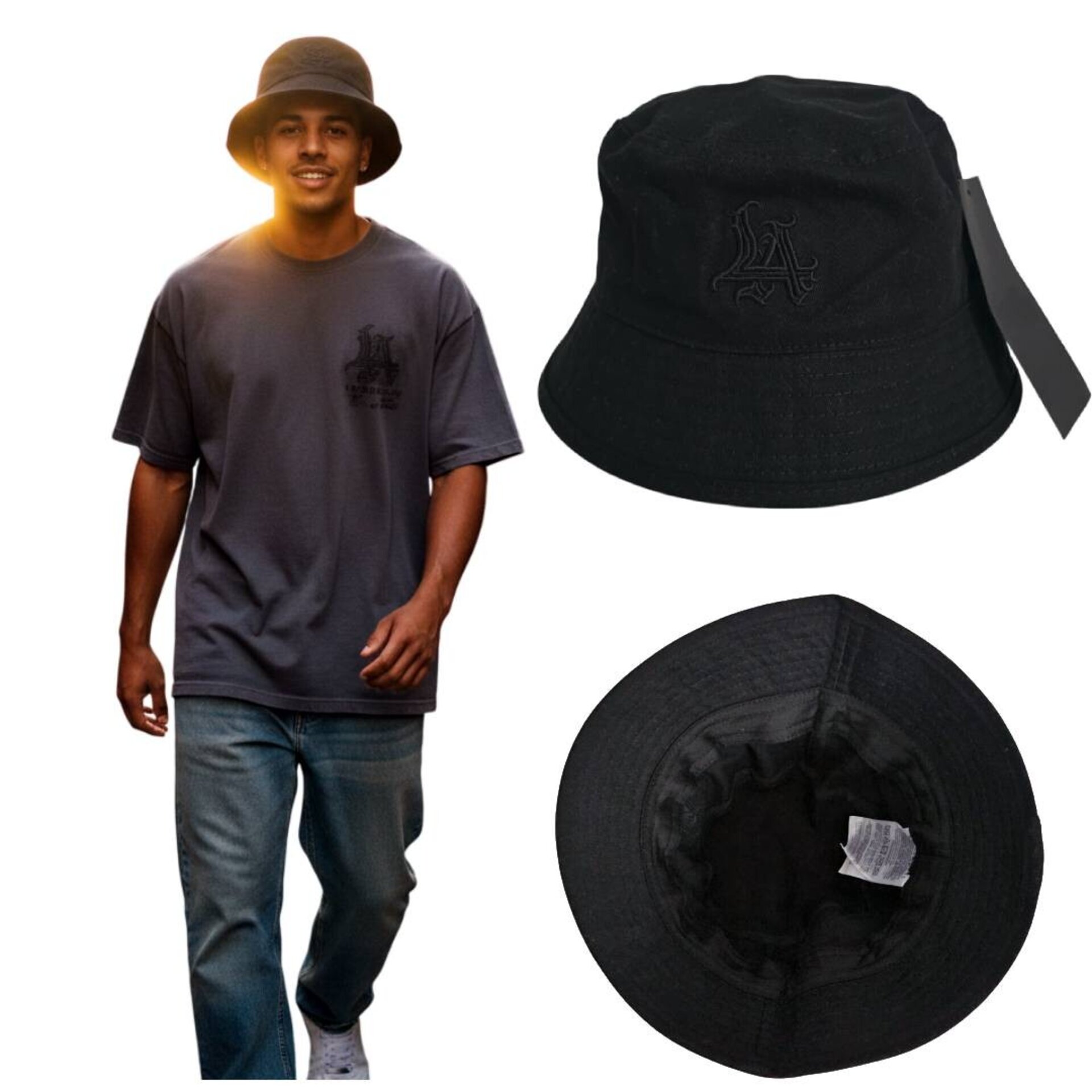 Bucket Hat Negro Gorro Pescador | Algodón Sostenible Unisex | Tallas S/M, L/XL - 2
