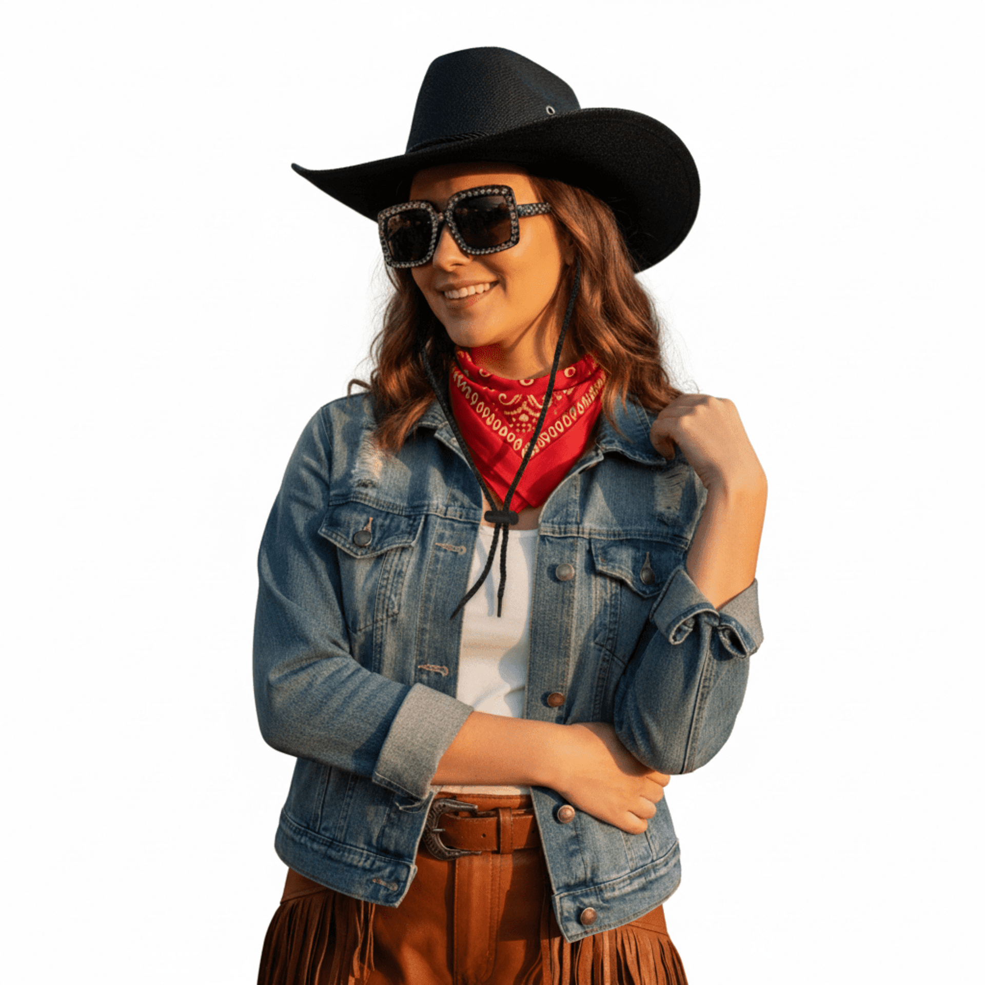 Pack Cowboy Premium Unisex - Sombrero Vaquero Ajustable, Gafas de sol y Bandana - 9