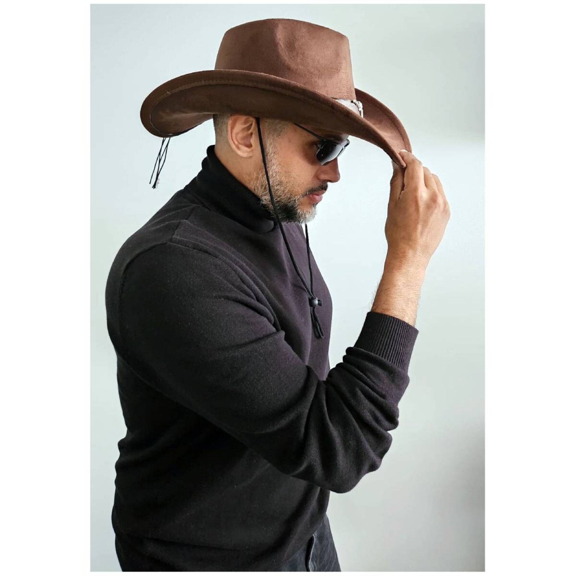 Sombrero Vaquero Cowboy Clásico con Gafas de Sol Western Original para Adulto - 3