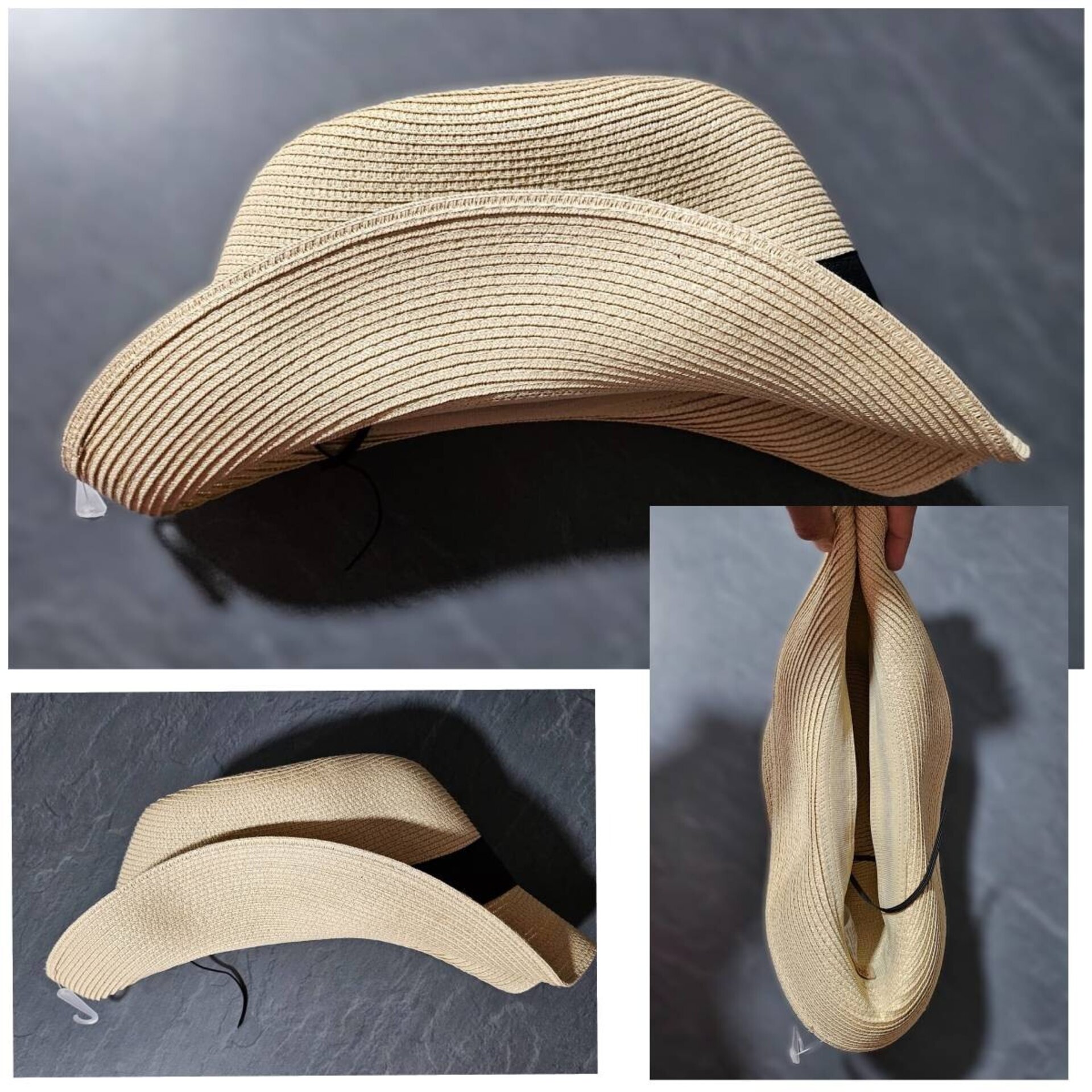 Sombrero de paja Fedora Sombrero Panamá de Playa Verano Ajustable Adulto Unisex - 12