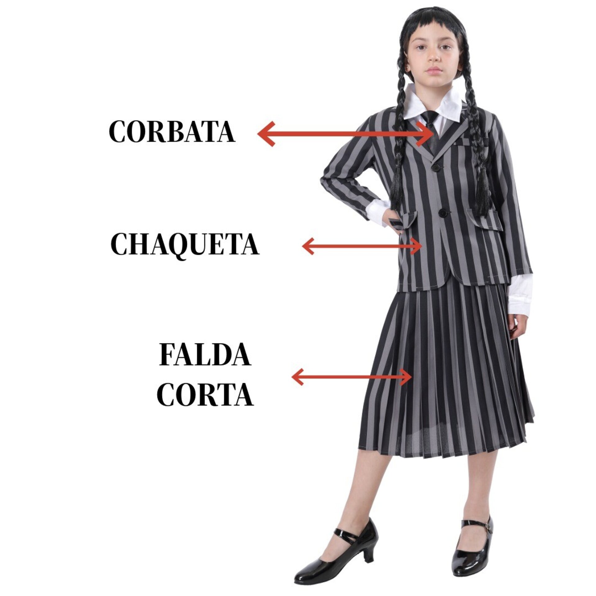 Disfraz Miércoles Addams Niñas. Uniforme de Película y Merlina Serie de Terror - 6