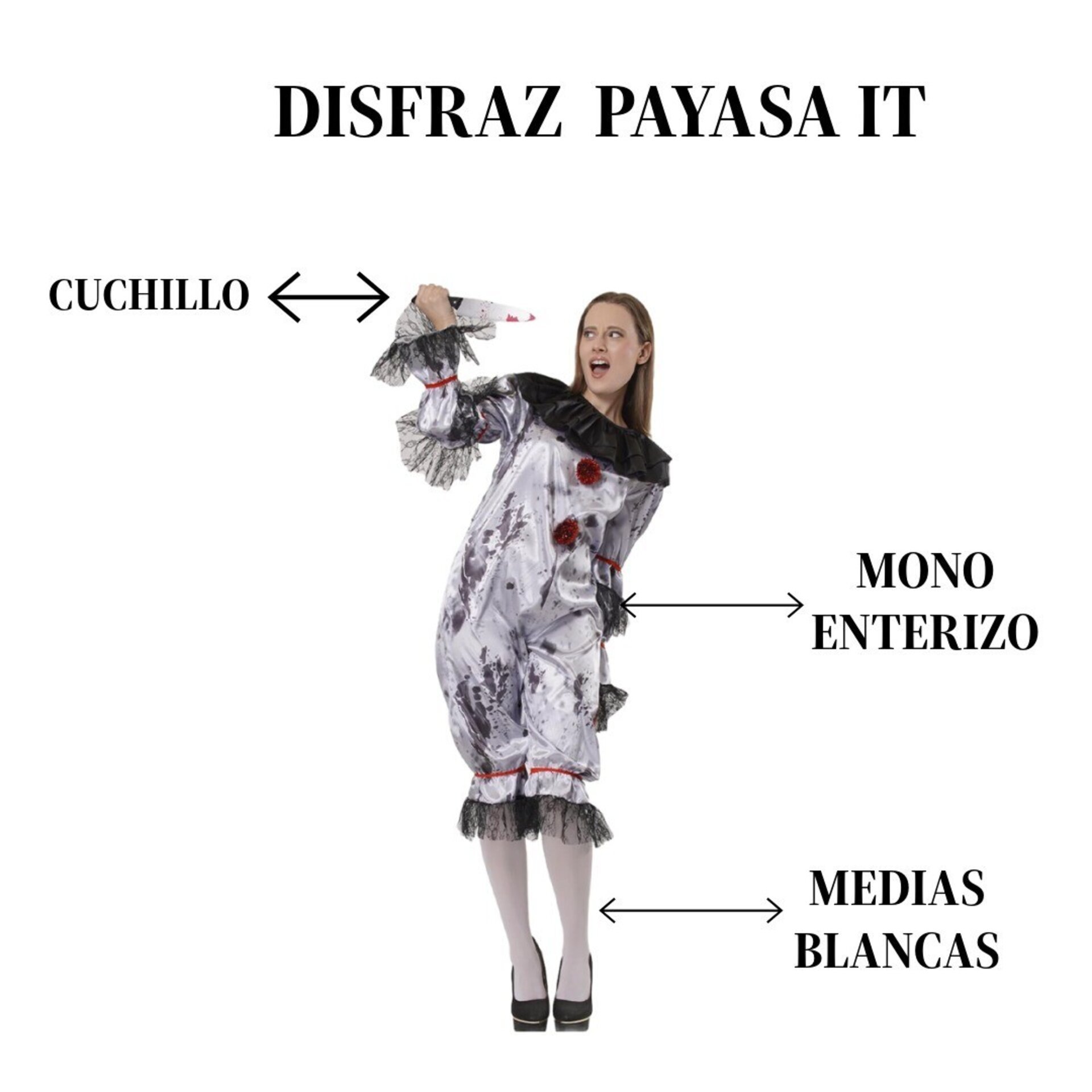 Disfraz Payasa Terrorífica Mujer Adulta - Estilo Payaso IT - Mono Espeluznante - 4
