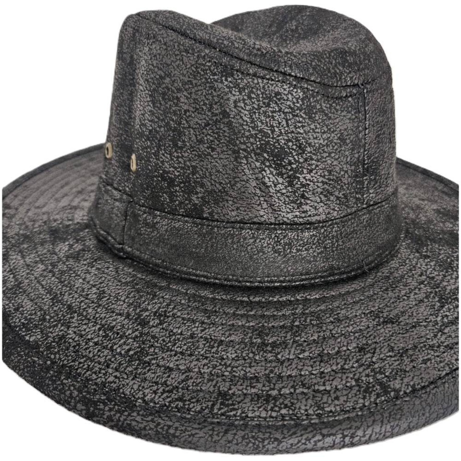Sombrero Fedora Sintético Negro Desgastado Unisex Adulto Estilo Western Aventura - 3