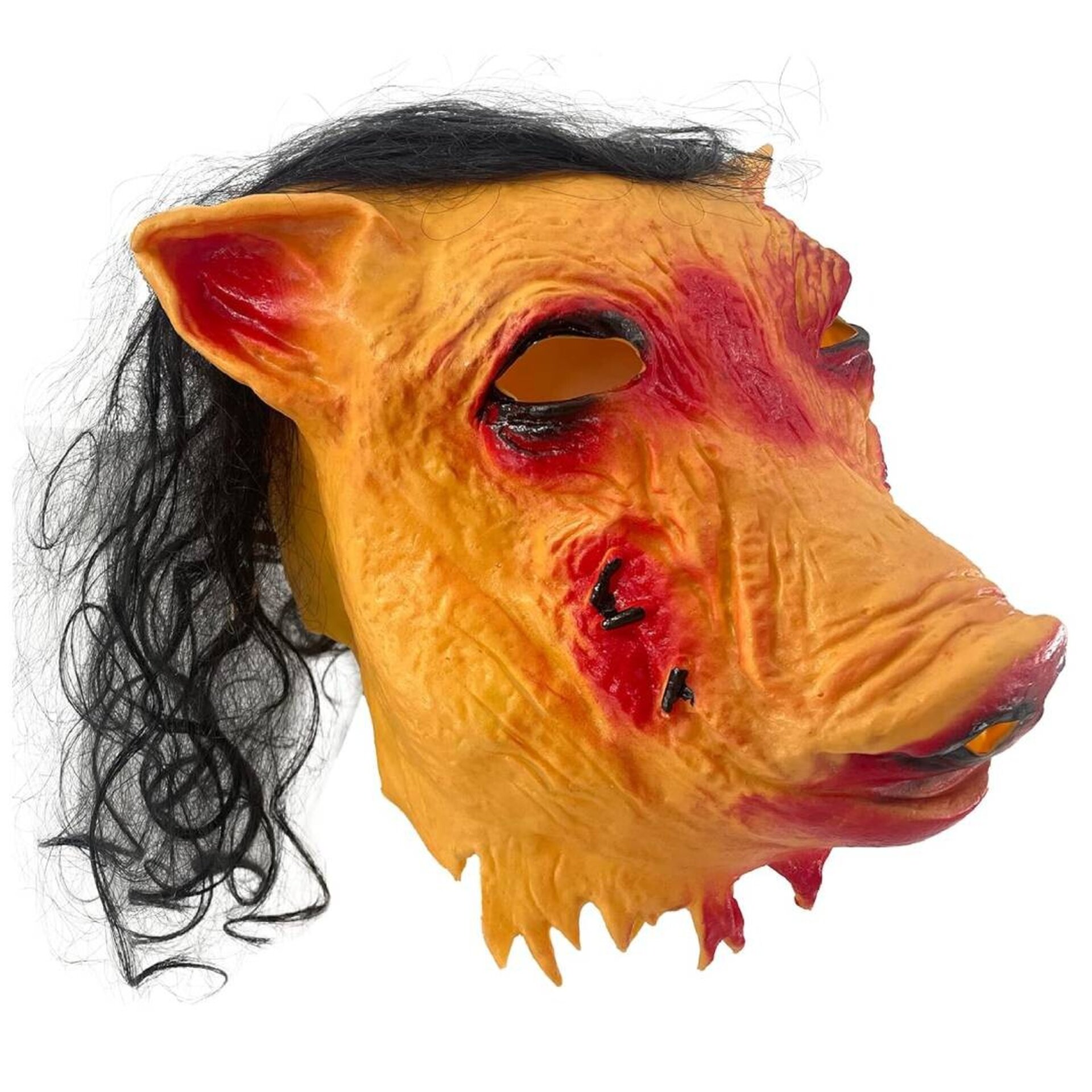 Máscara SAW de Látex para disfraz de Cerdo Macabro del Terror pelo sintético - 1