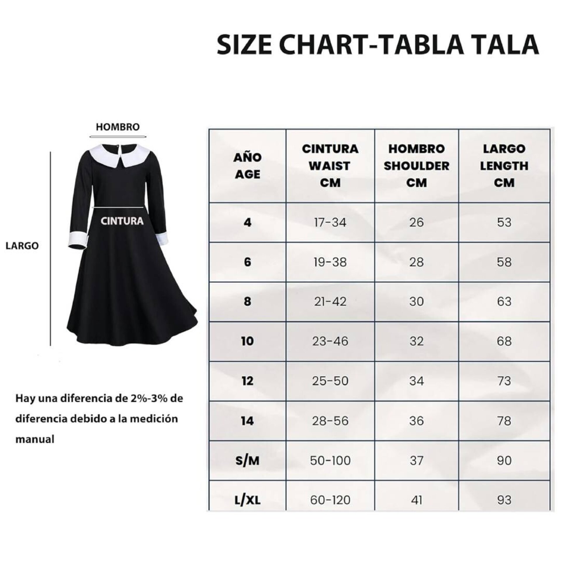Vestido Disfraz Miércoles Addams Merlina Vestido Gótico para Adulto - 6