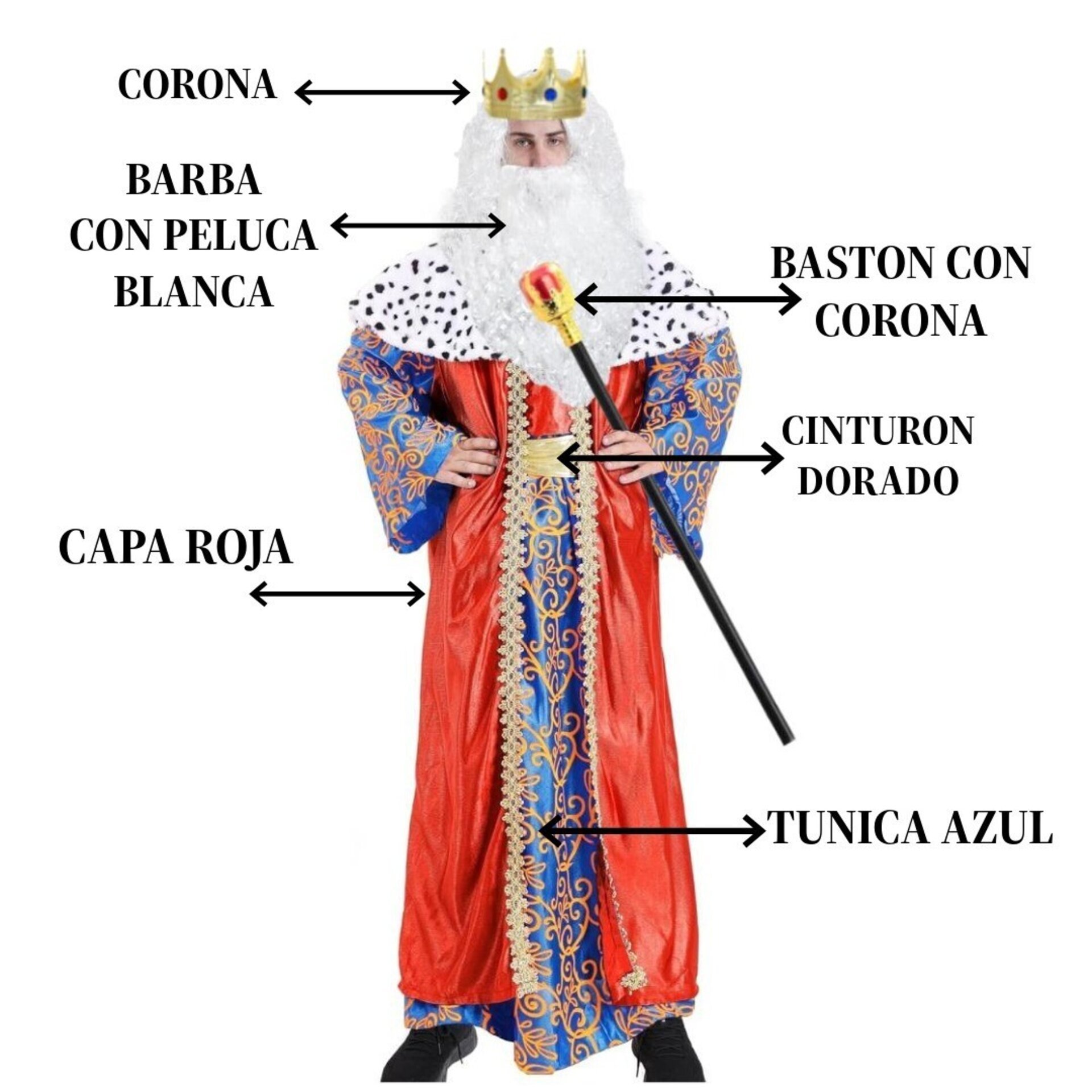 Disfraz Rey Mago Melchor Completo para Adulto - Traje de Lujo con Túnica Roja - 7