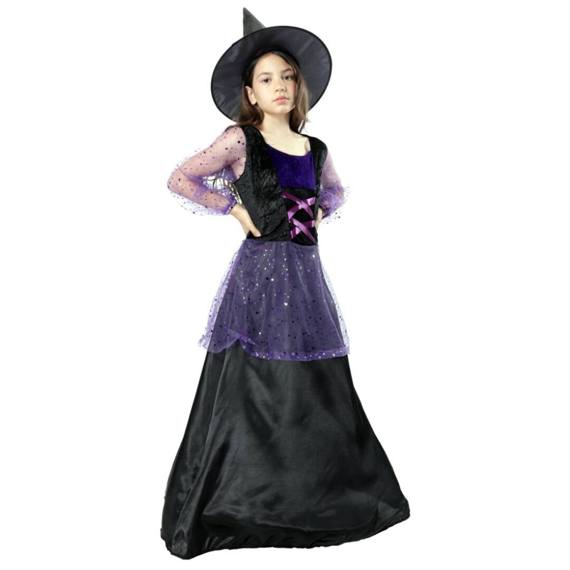 Disfraz Bruja Hechicera Niñas. Vestido y Sombrero Gótico. Halloween Carnaval - 1