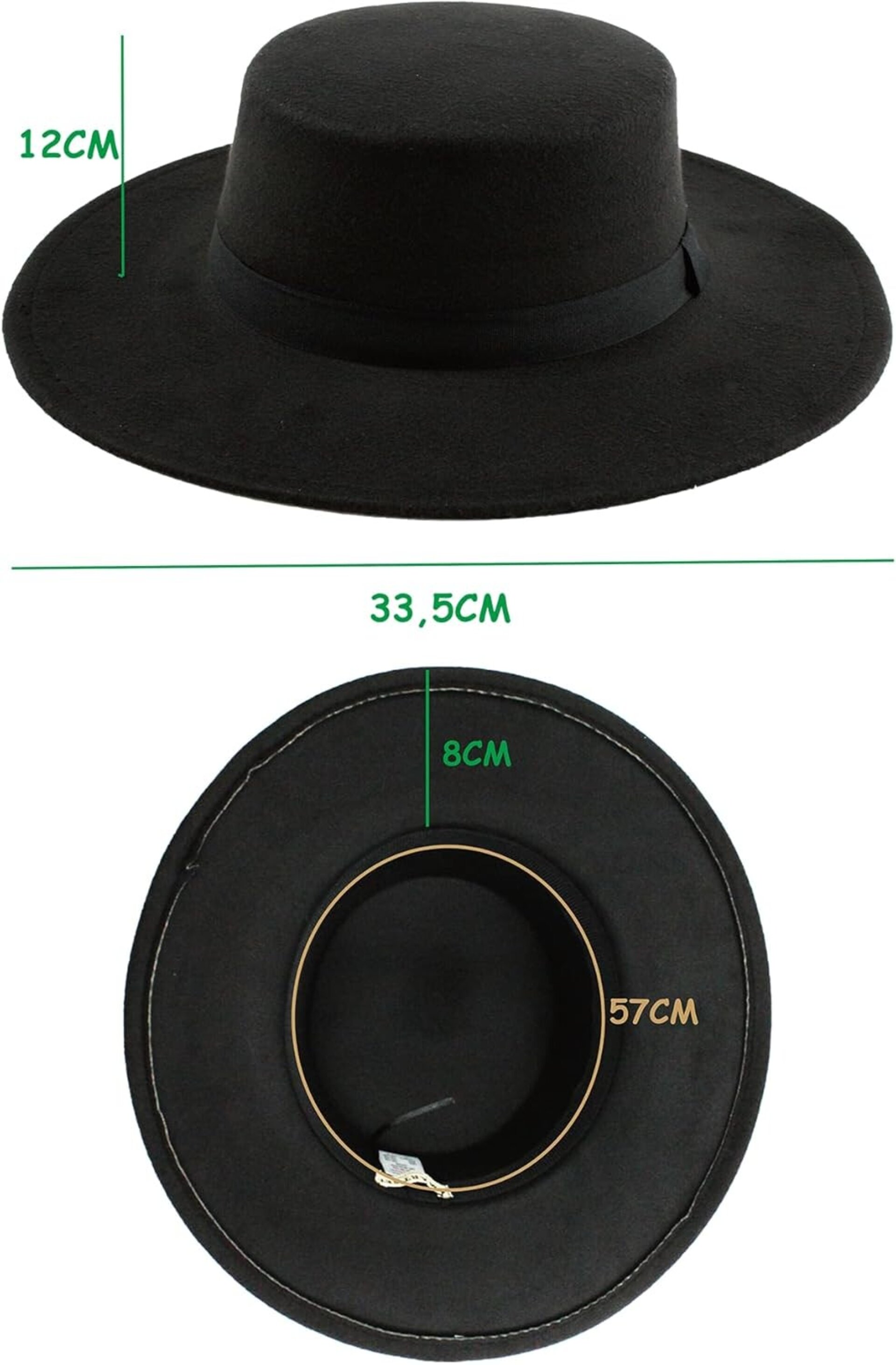 Sombrero Fedora Español Ala ancha Hombre Adulto Moderno Negro Talla Única - 5