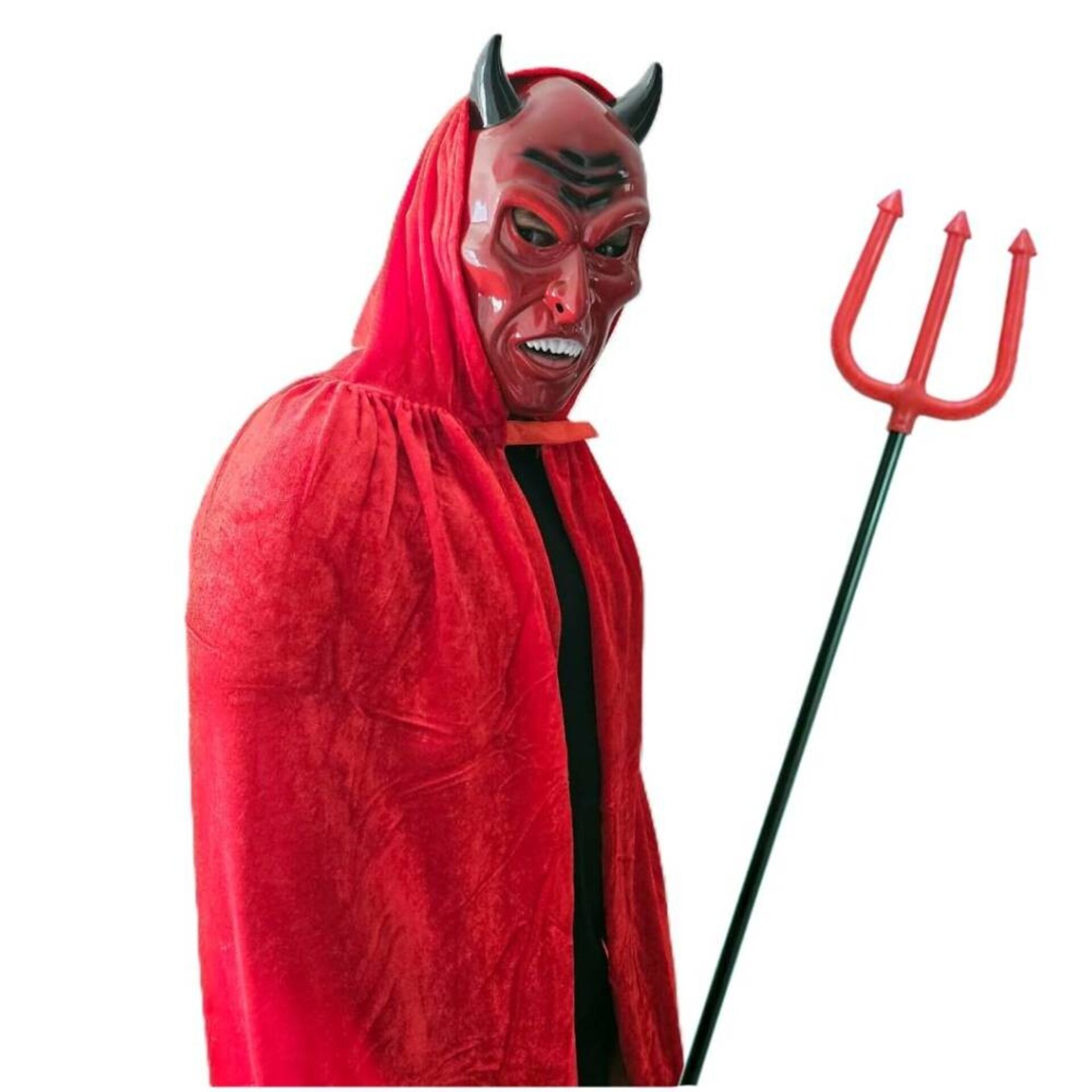 Disfraz Diablo Adulto | Capa Roja Satán Terciopelo + Tridente Máscara Demonio - 5