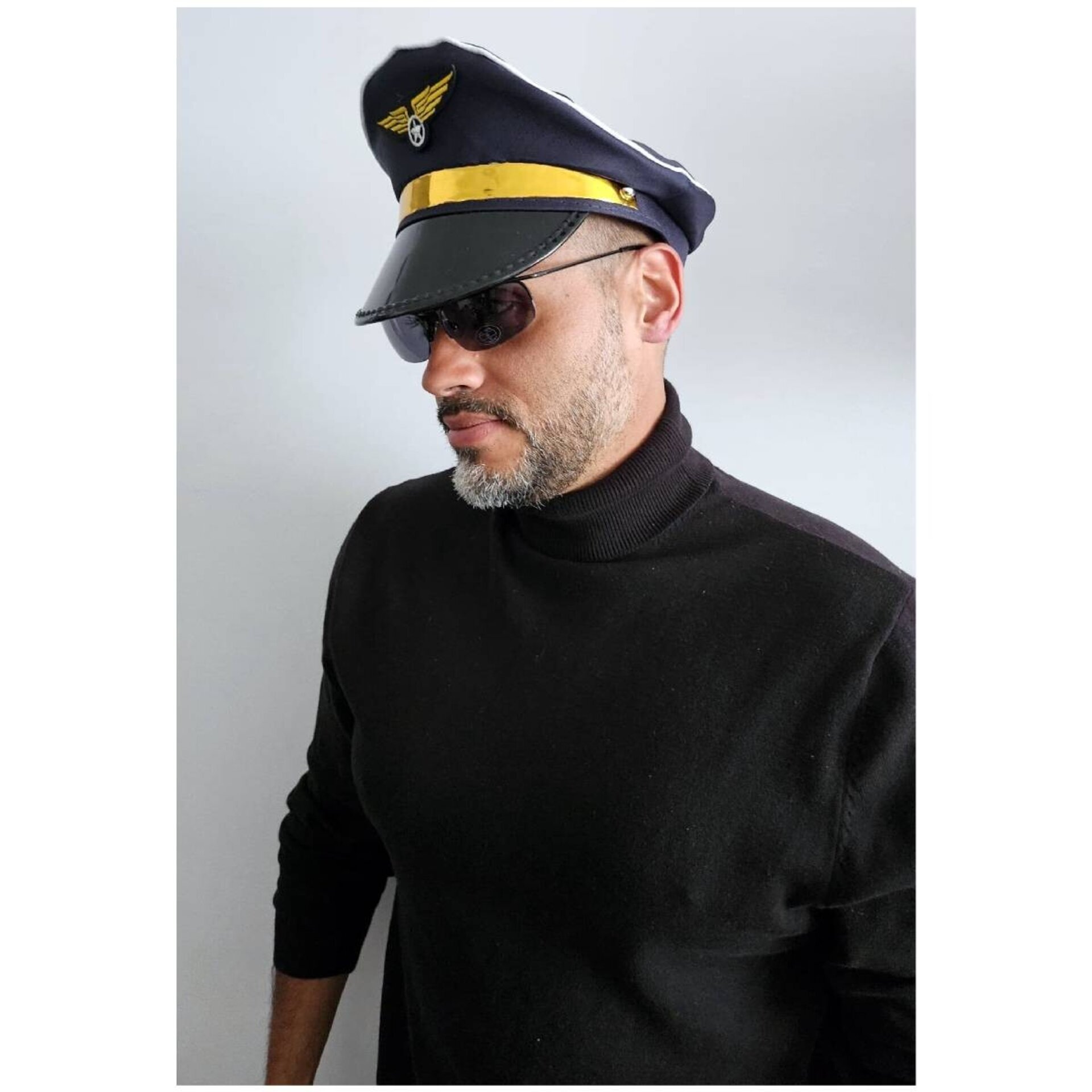 Gorra Piloto con Gafas de Sol Metálicas de Aviador para Hombre Adulto - 3