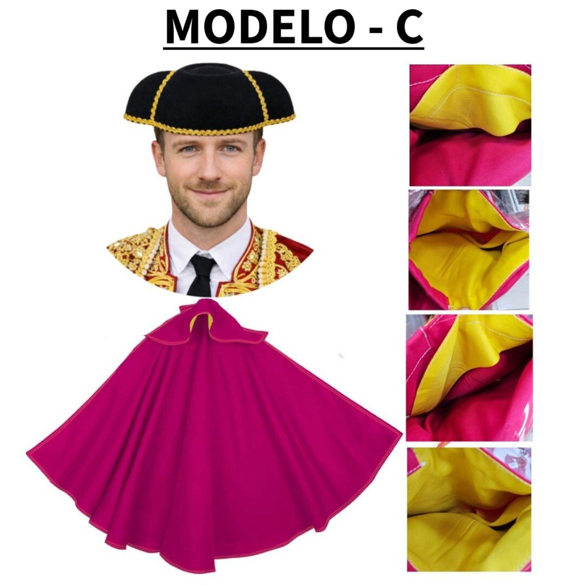 Kit Torero Español Adulto: Capote Rosa 145x70cm y Montera Ajustable para Disfraz - 10