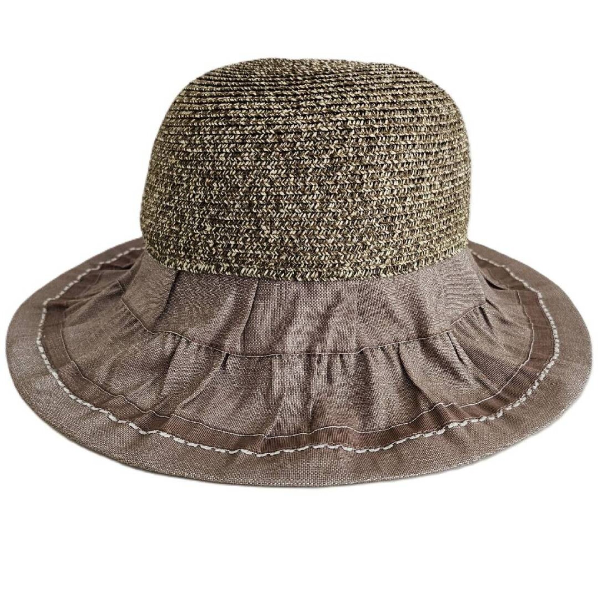Sombrero de Paja/Denim Marrón con Lazo Fruncido Enrollable mujer talla ajustable - 6