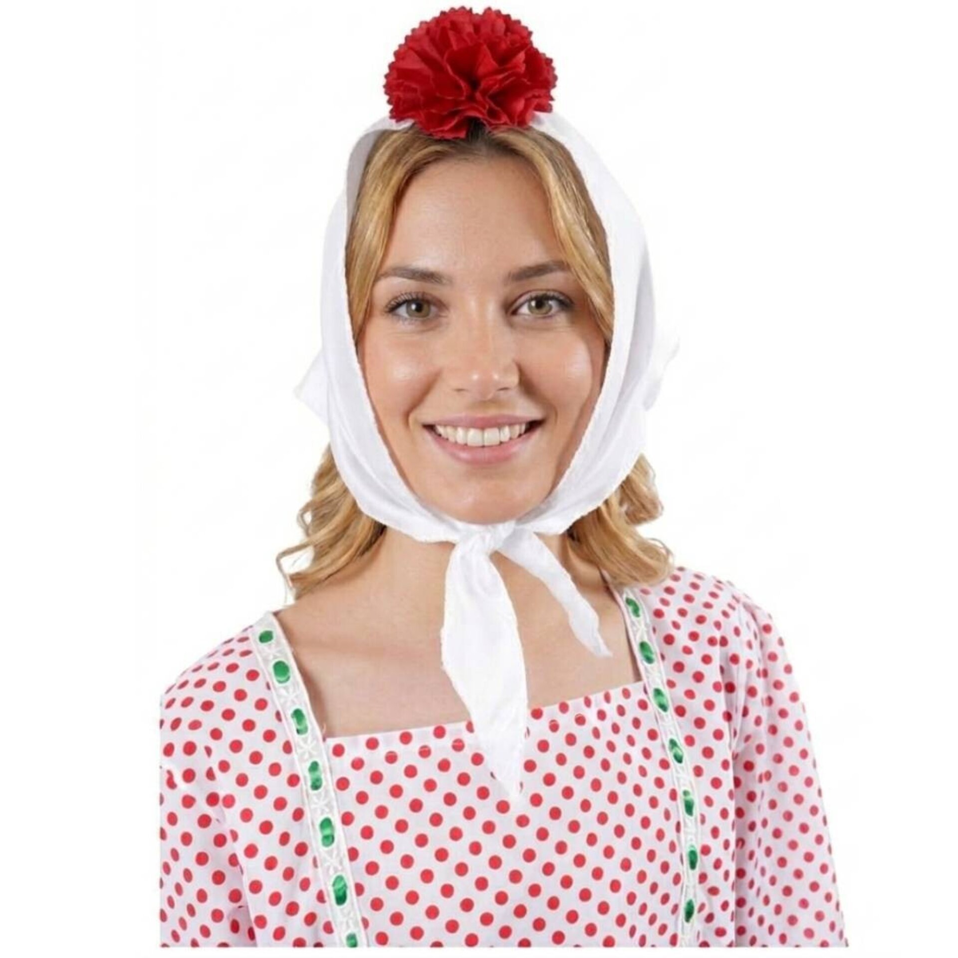 Lote 24 Accesorios Disfraz Chulapa Adulto : 12 Pañuelos Blancos + 12 Claveles - 1