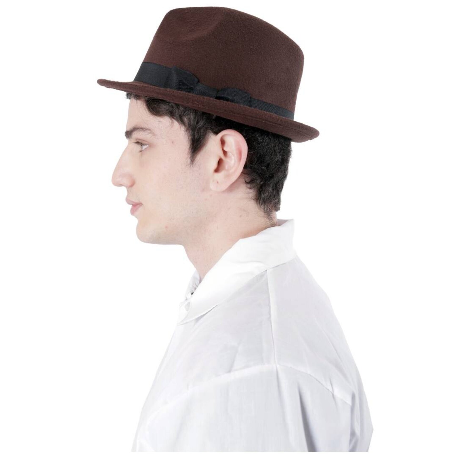 Sombrero de Fieltro de Lana de Estilo Fedora Clásico Trilby Ala Corta Marrón - 4