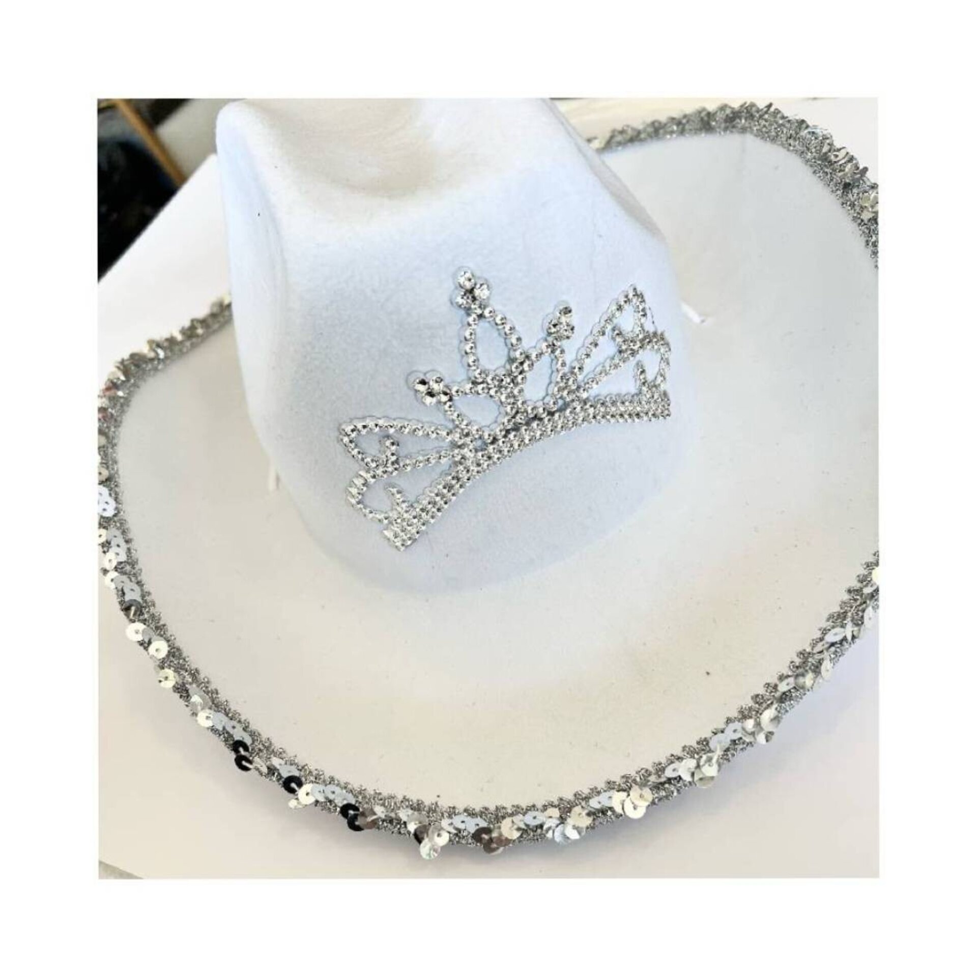 Sombrero Cowboy Vaquera con Lentejuelas, Corona Plata para Adulto Mujer - 5