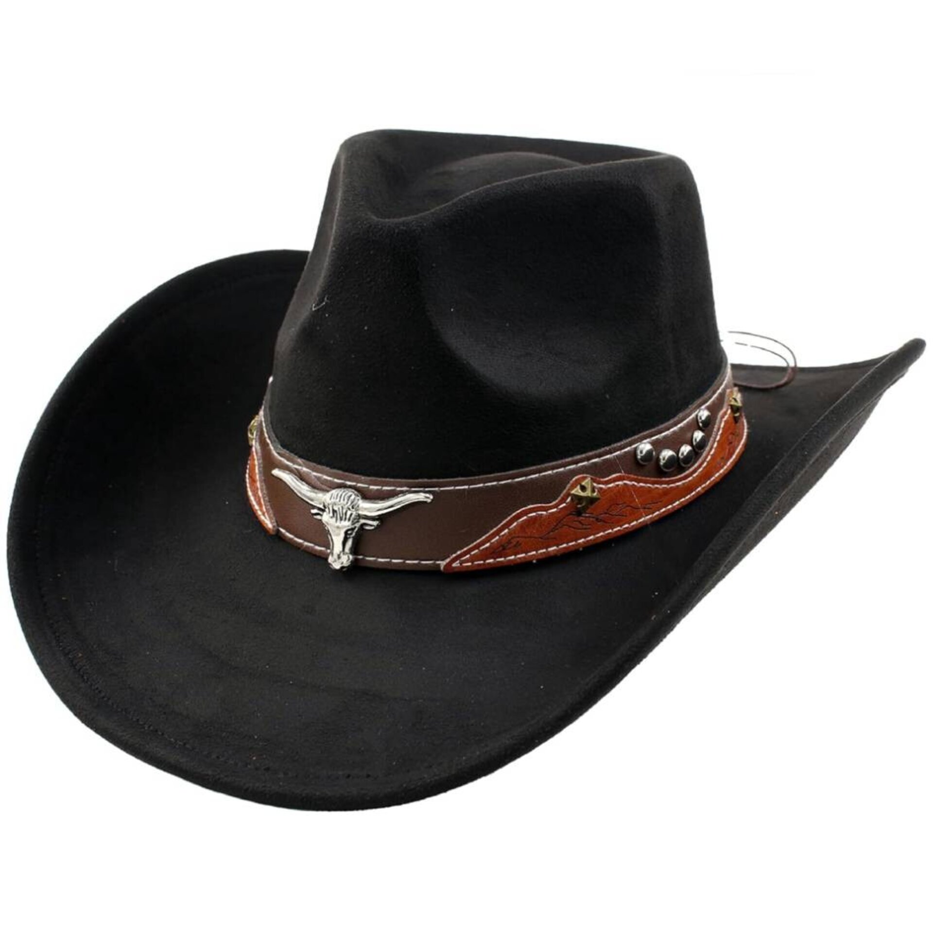 Sombrero Vaquero Fieltro Negro Gamuza Sintético Cowboy Western Adulto Ajustable - 4