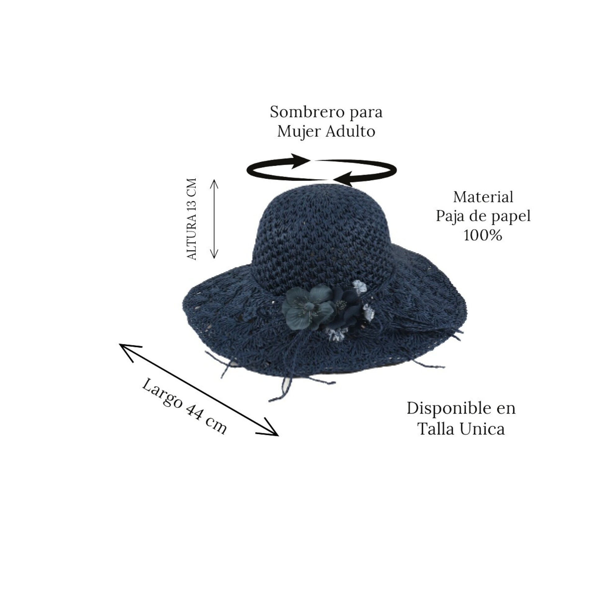 Sombrero Paja Bohemio con Flores Estilo Crochet, protección Solar, Mujer Adulto - 7