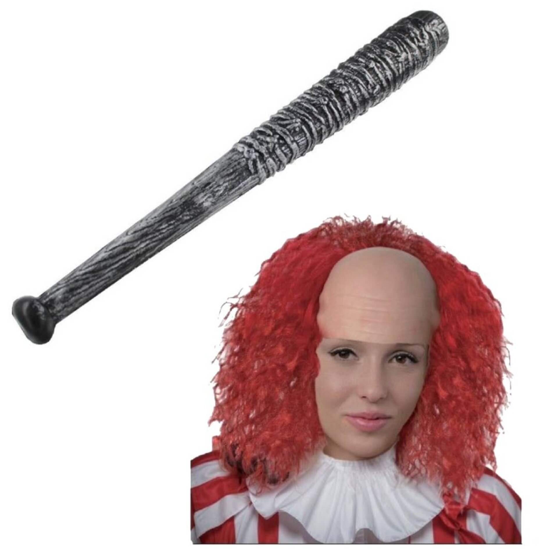 Disfraz Payaso Terror Hombre Adulto Estilo IT Pennywise Peluca Roja Bate Guantes - 4