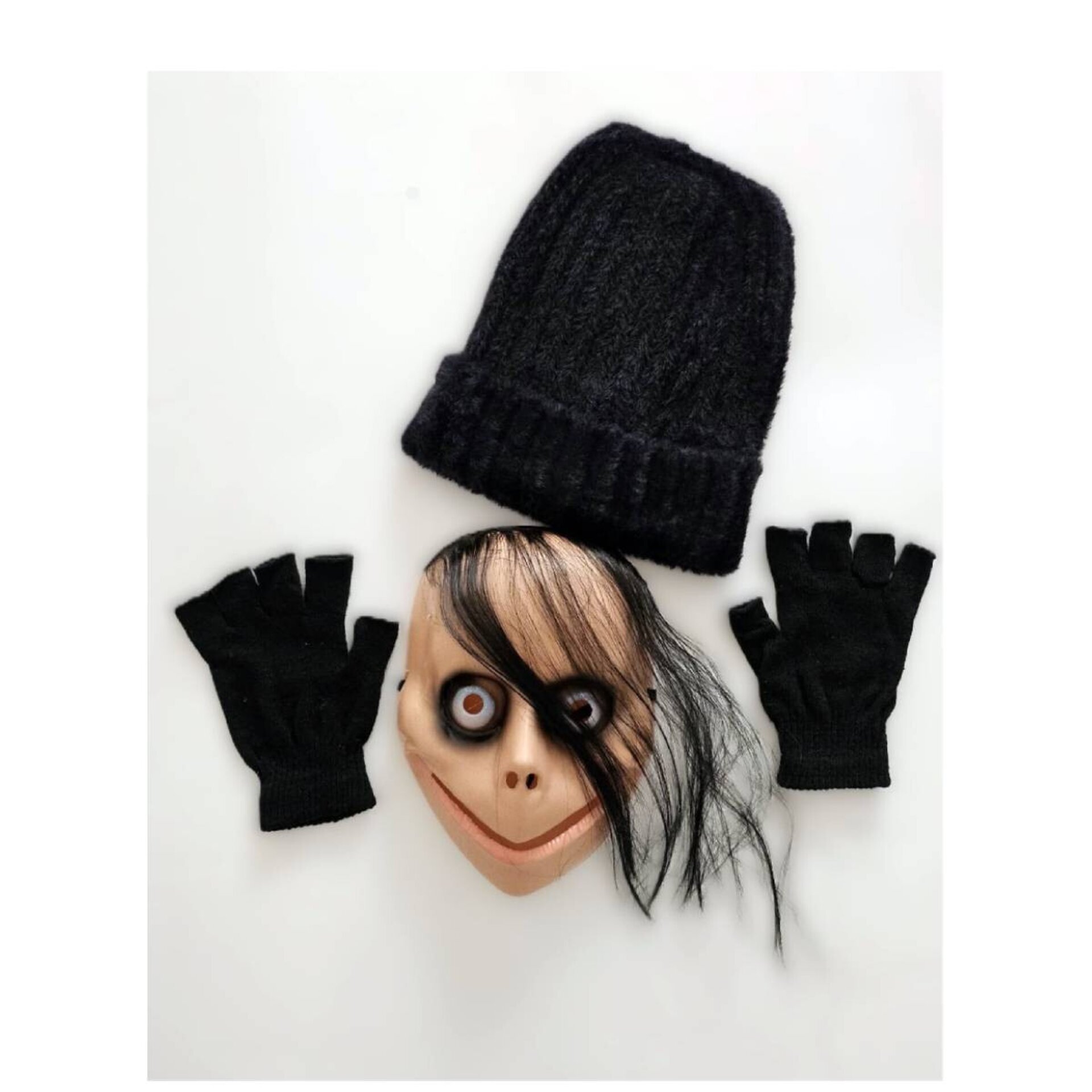 Máscara de Momo con pelo Guantes, Gorro Negro para Adulto - 2