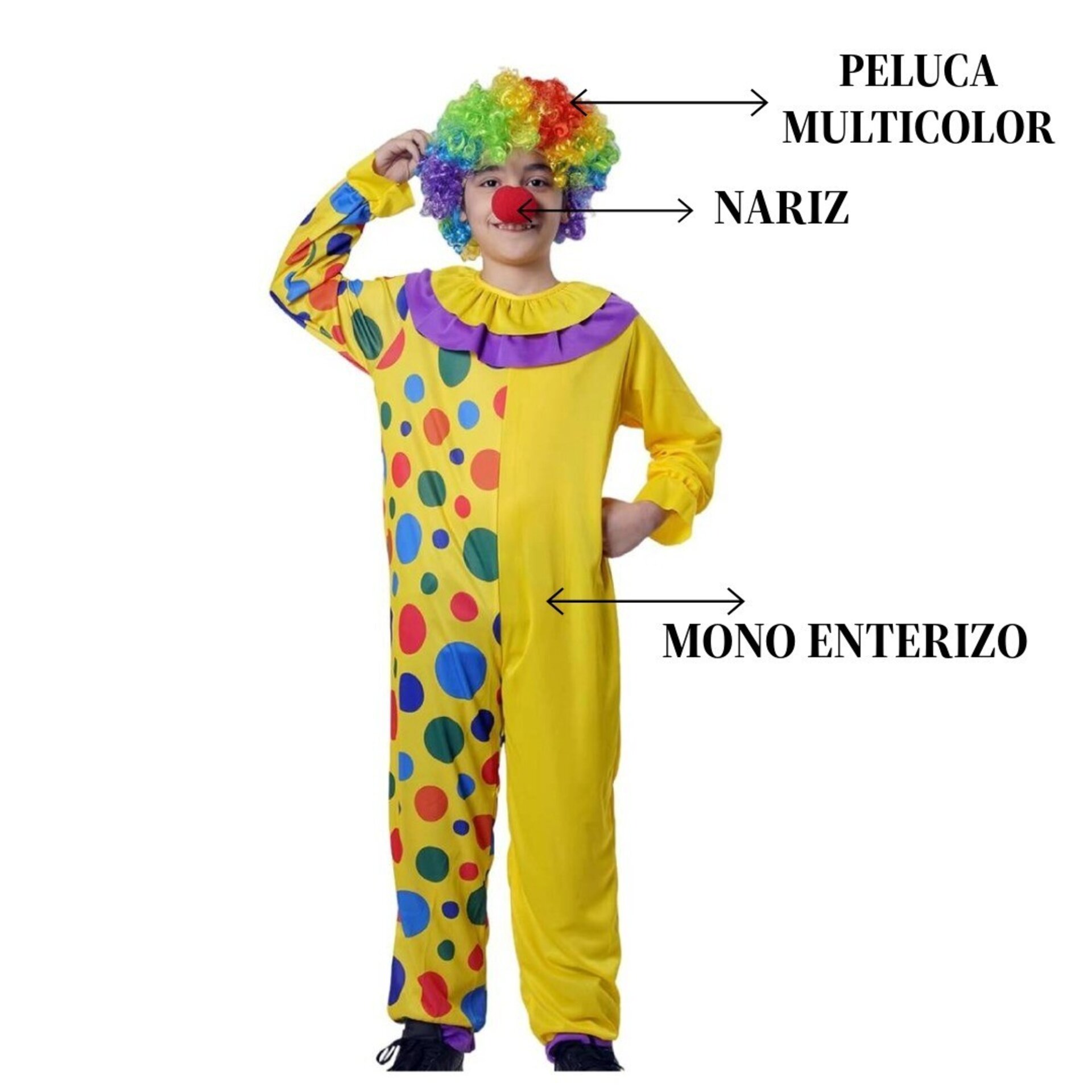 Disfraz Payaso de Circo. Traje Mono con Peluca y Nariz. Halloween Carnaval - 6