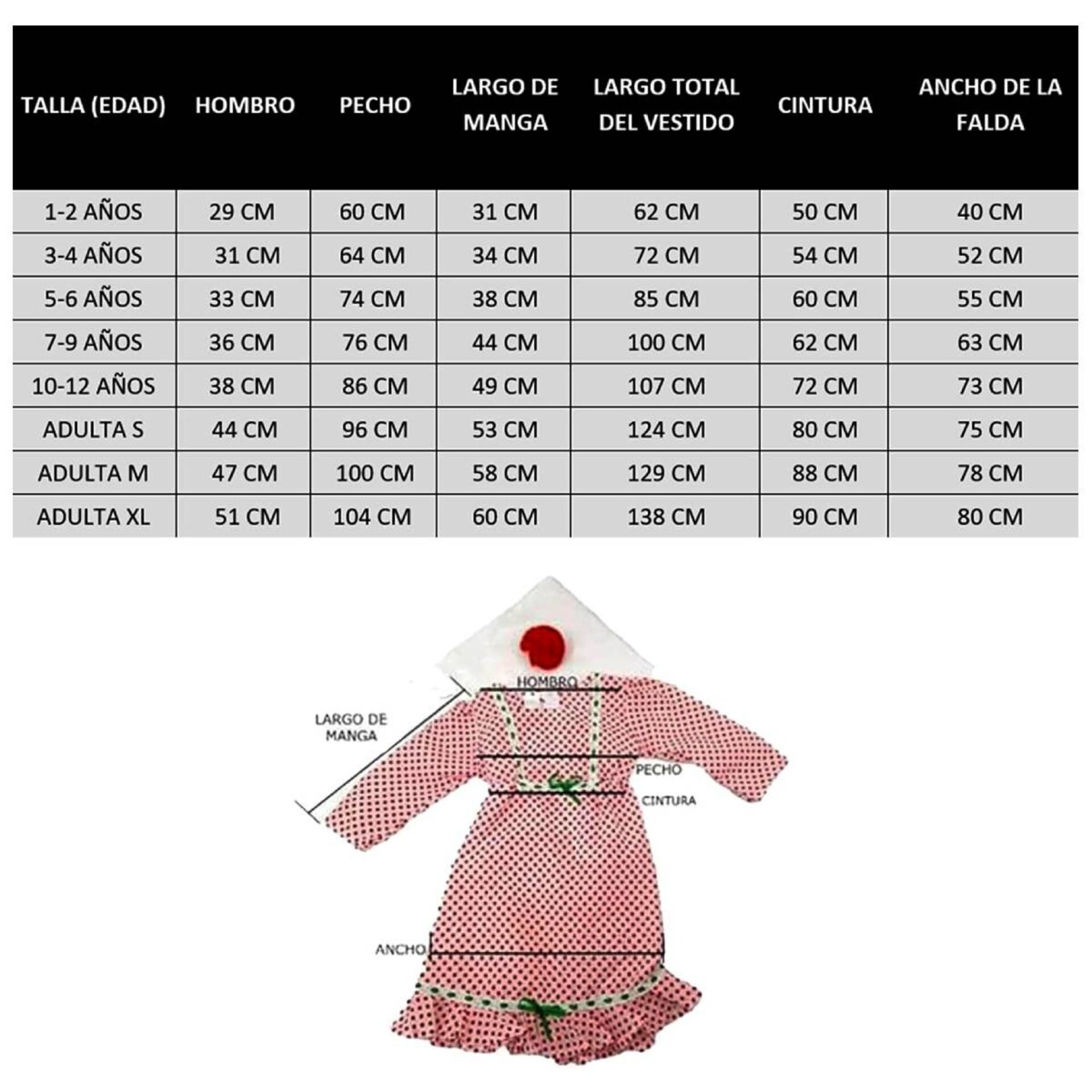 Vestido Chulapa Disfraz Madrileña con Pañuelo, Flor roja San Isidro para niñas - 5