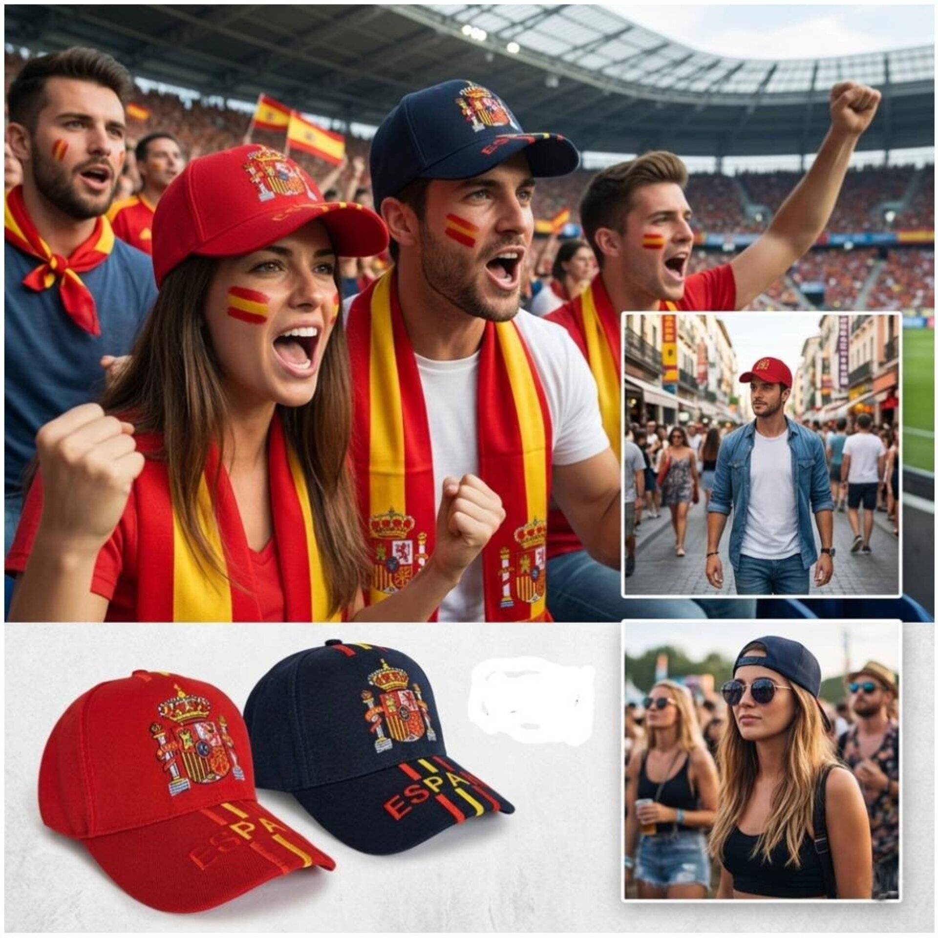 Gorras de España Azul y Roja | Gorra Bordada Bandera España Escudo Real - 6