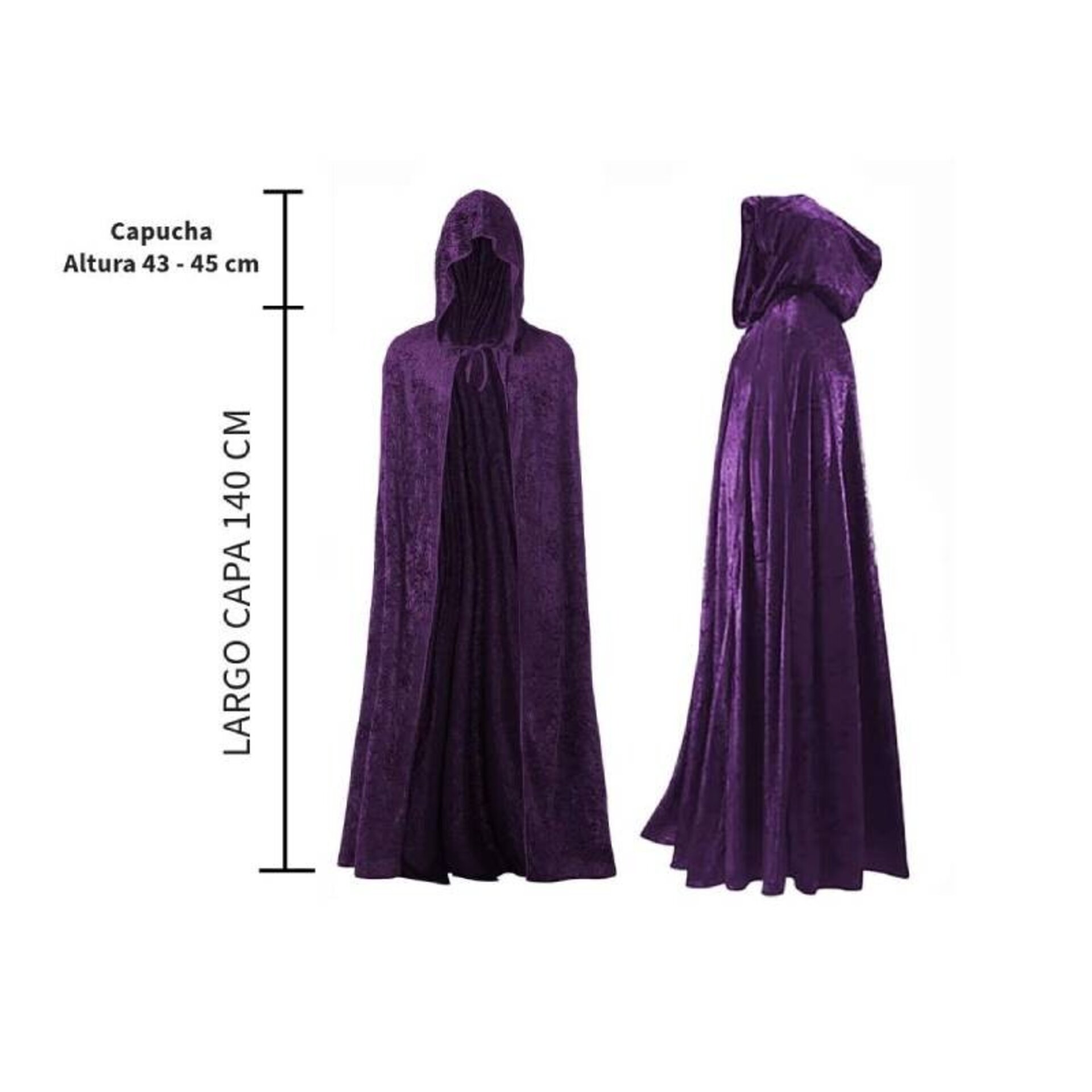 Capas con Capucha en Terciopelo Unisex para Disfraz Niños y Adultos Morado Lila - 6