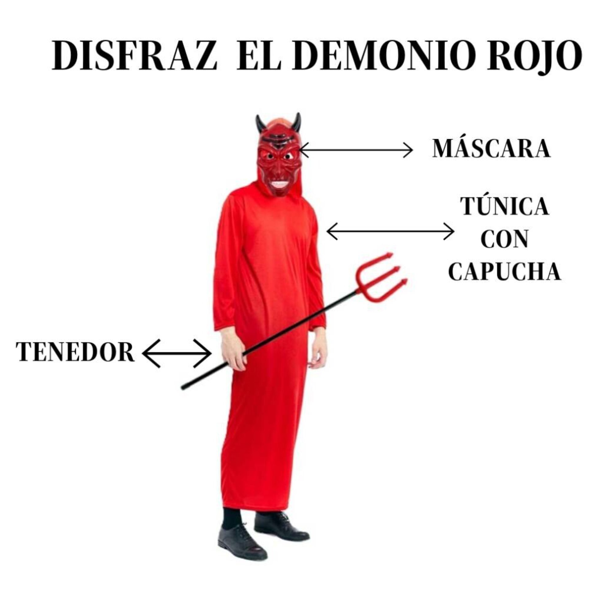 Disfraz Diablo Adulto | Túnica Roja Satán + Máscara y Tridente - 3